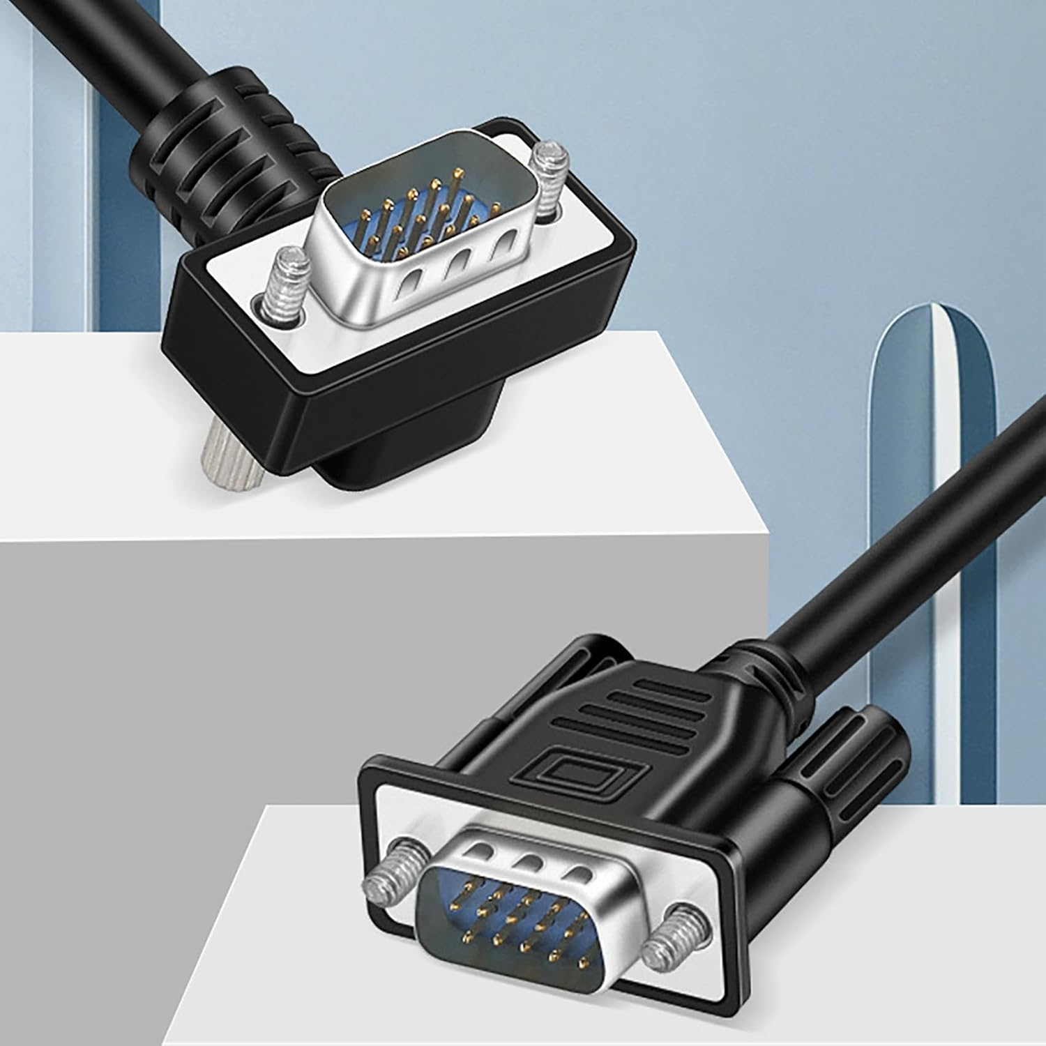 Tunghey 90 Degree Right Angle VGA Cable, down Angle VGA Male to VGA Male Cable 1080P Full HD Computer Monitor Cable for Computer PC Laptops TV Projectors (1.5M) - 0.5M image number 2