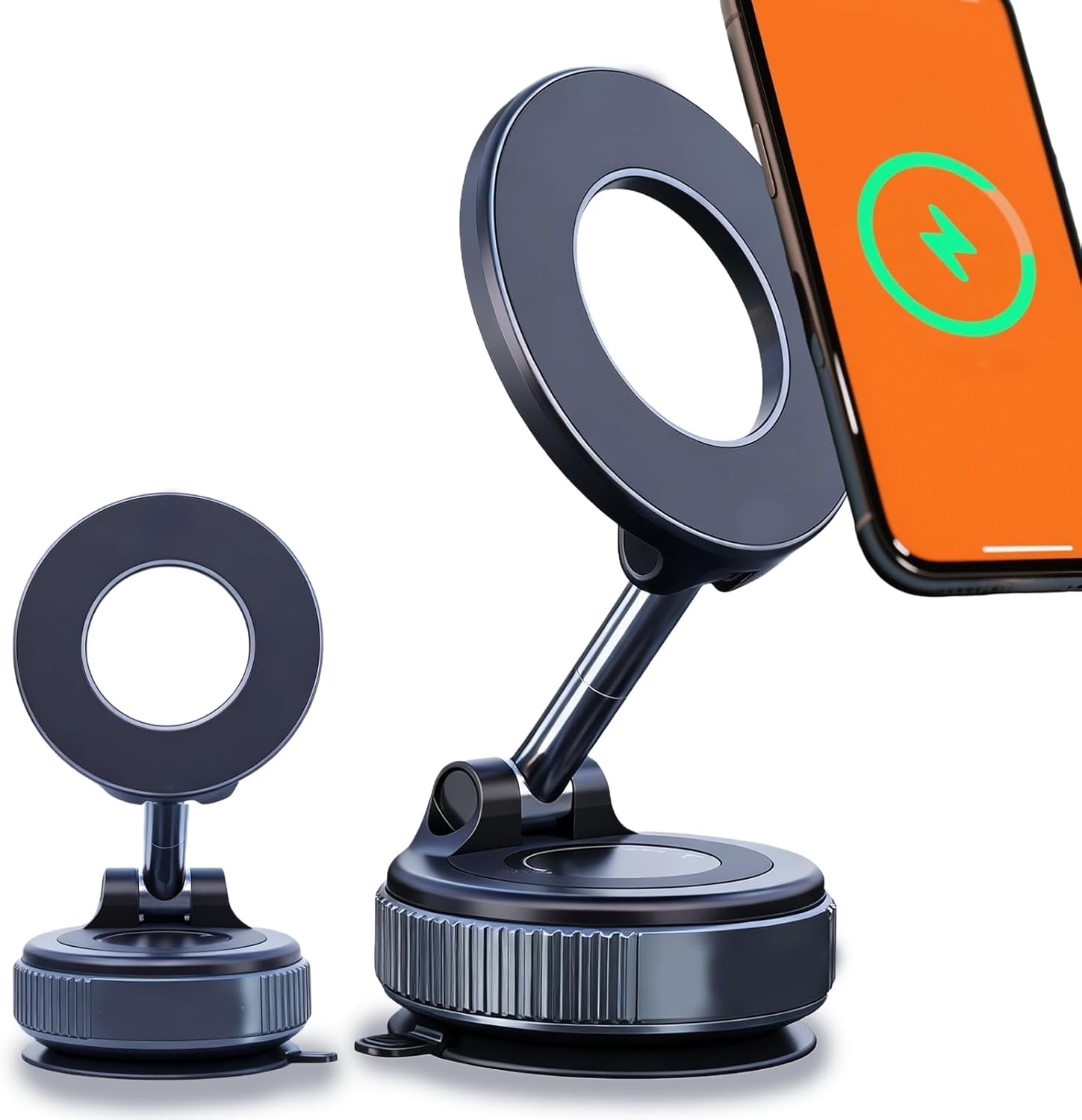 360&deg; Magnetic Car Phone Holder Mount - Super Strong Vacuum Suction, Foldable & Adjustable for Most Mobile Phones, Suitable for Dashboard/Windshield/Gym Use (Black) image number 2