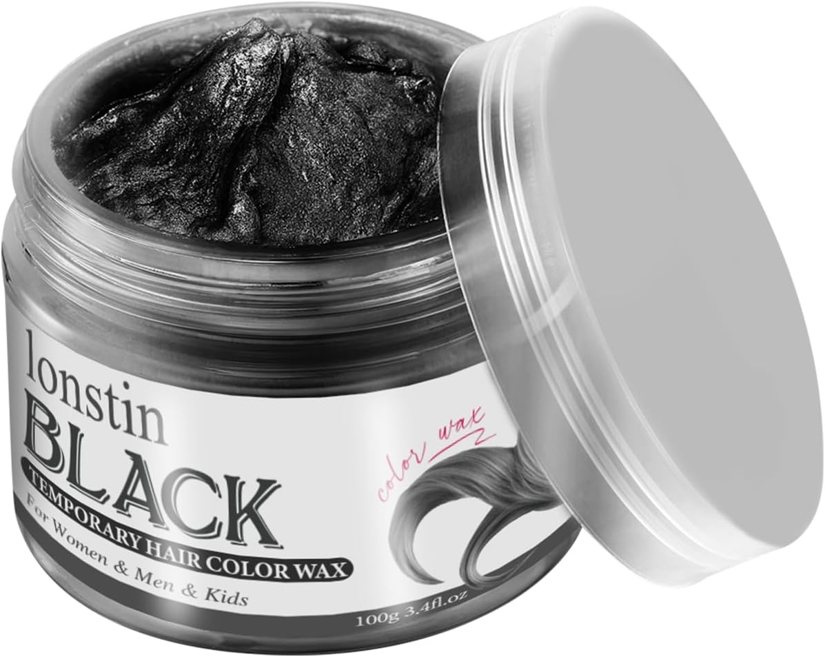 Lonstin Black Hair Colour Wax 100G &ndash; Temporary Washable Hair Dye Clay for Kids, Teens, Men & Women, Non-Sticky Hair Makeup for Cosplay, Halloween, Parties, Daily Styling and Colour Change