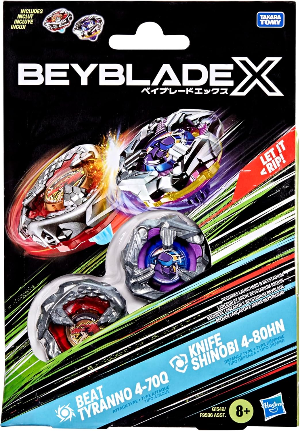 Beyblade X Beat Tyranno 4-70Q & Knife Shinobi 4-80HN Dual Pack Set with 2 Right-Spinning Tops; Authentic Takara Tomy Battle Tops; Games/Toys for Boys & Girls 8+ image number 2