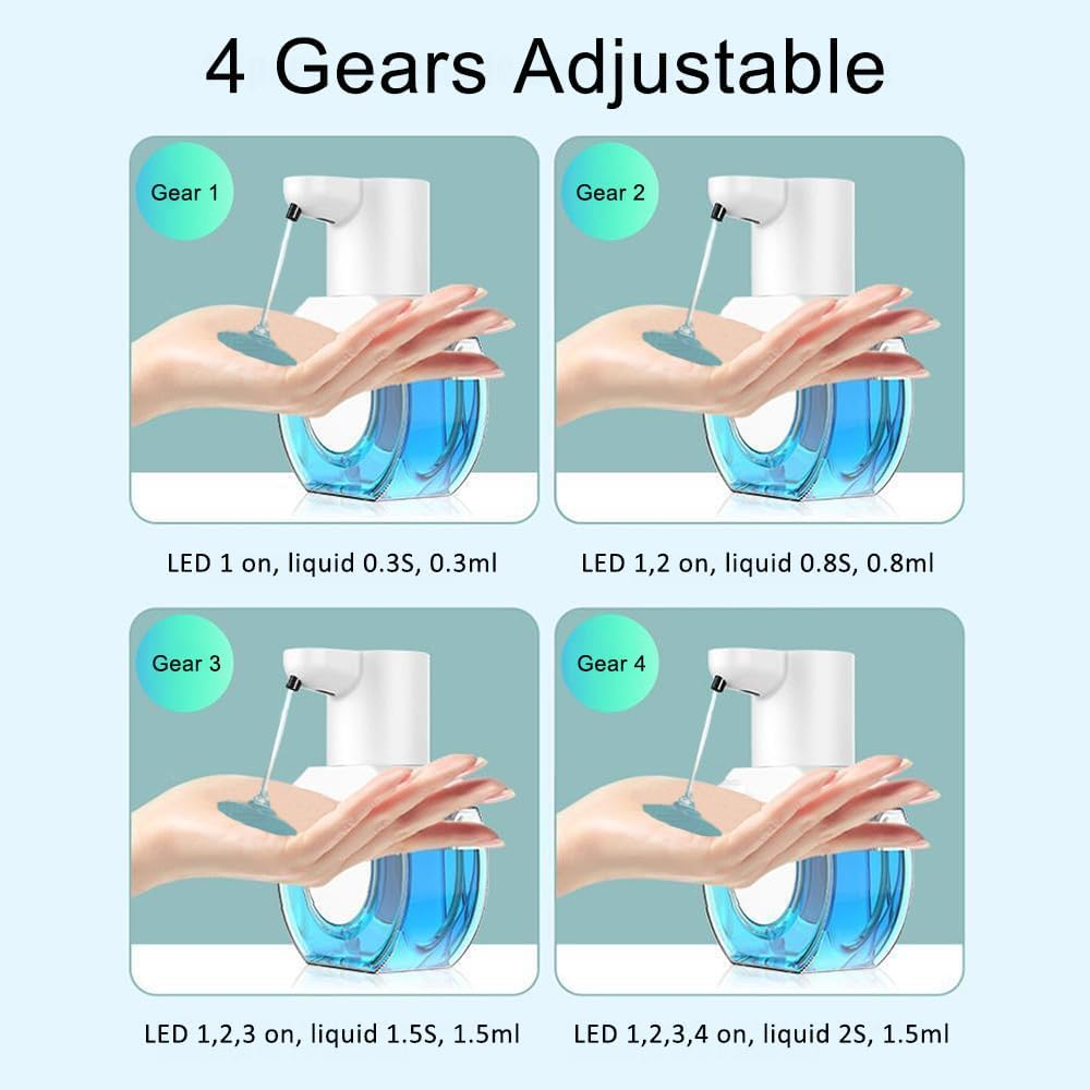 Automatic Liquid Soap Dispenser, 420Ml Touchless Liquid Hand Soap Dispenser, Rechargeable Battery, High Sensitivity, 4 Gears Adjustable and Can Wall Amounted for Shower, Bathroom Kitchen