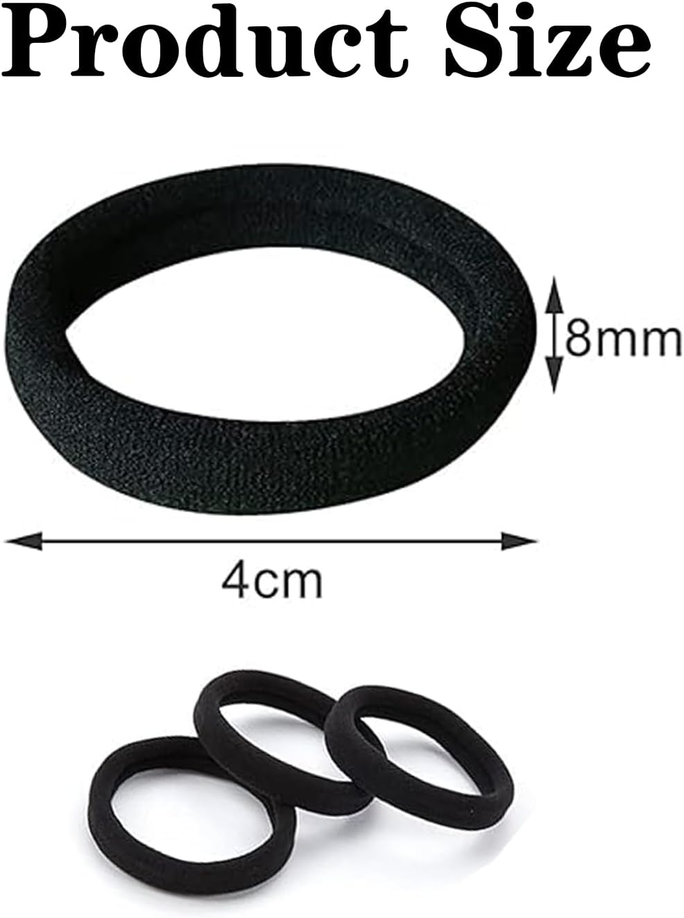 100 Pcs Seamless Hair Ties for Women & Girls, Soft Stretchy Elastic Hair Bands for Thick & Curly Hair, Ponytail Holders & Hair Bobbles for Daily Use (Black, 1.5 Inch) image number 2