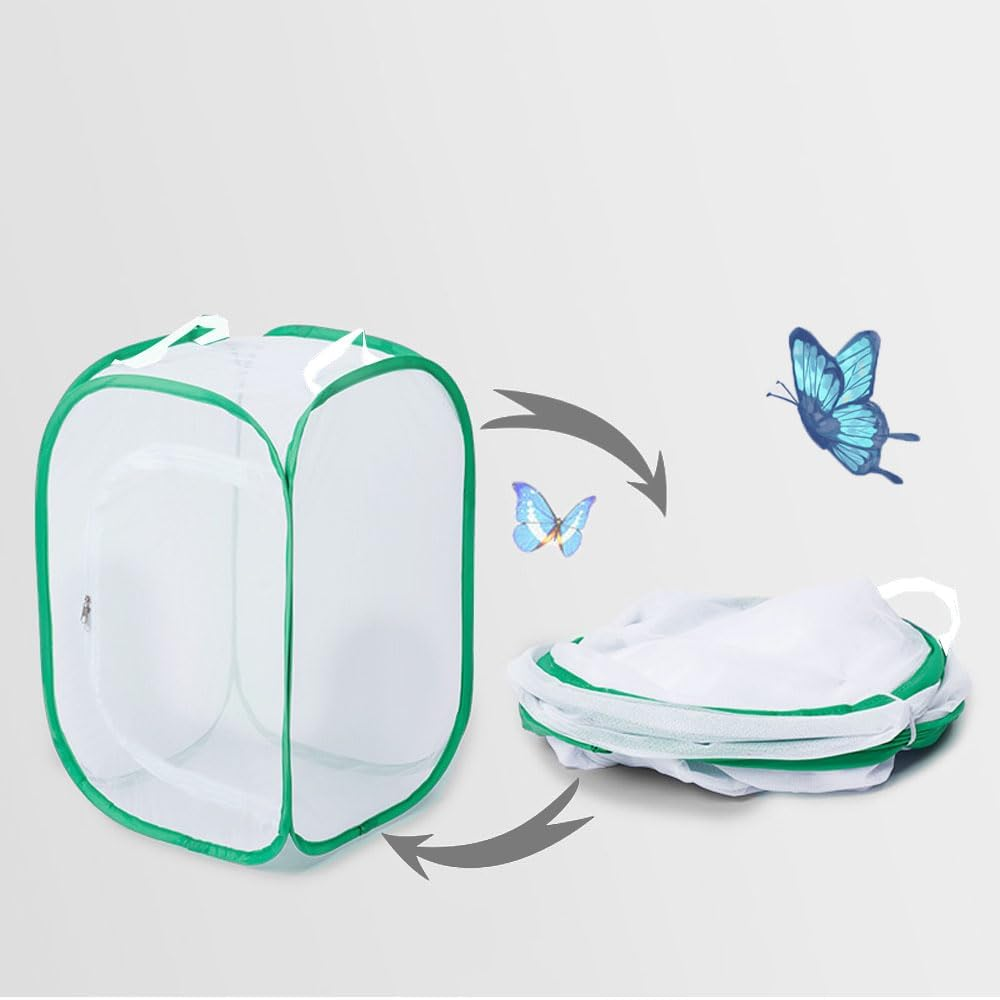 40&times;40&times;60Cm Foldable Mesh Butterfly Habitat Cage, Insect and Butterfly Habitat Cage, Stick Insect Enclosure, Portable Insect Terrarium with Viewing Window, Easy Storage and Transport(Green) image number 4