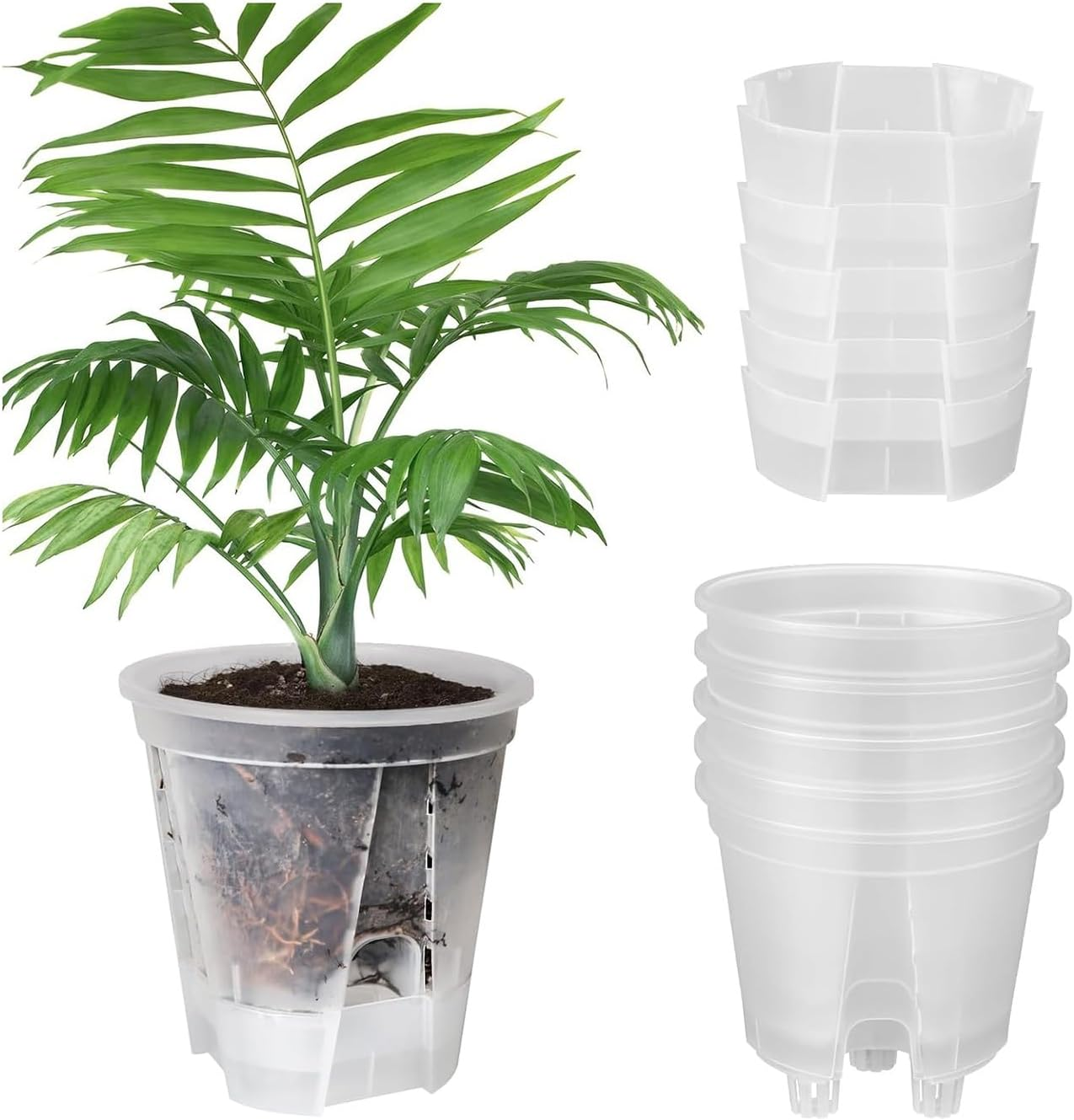 6 Inch Transparent Plastic Nursery Plant Pots Plastic Garden Pots 5 Pack with Deep Reservior image number 6