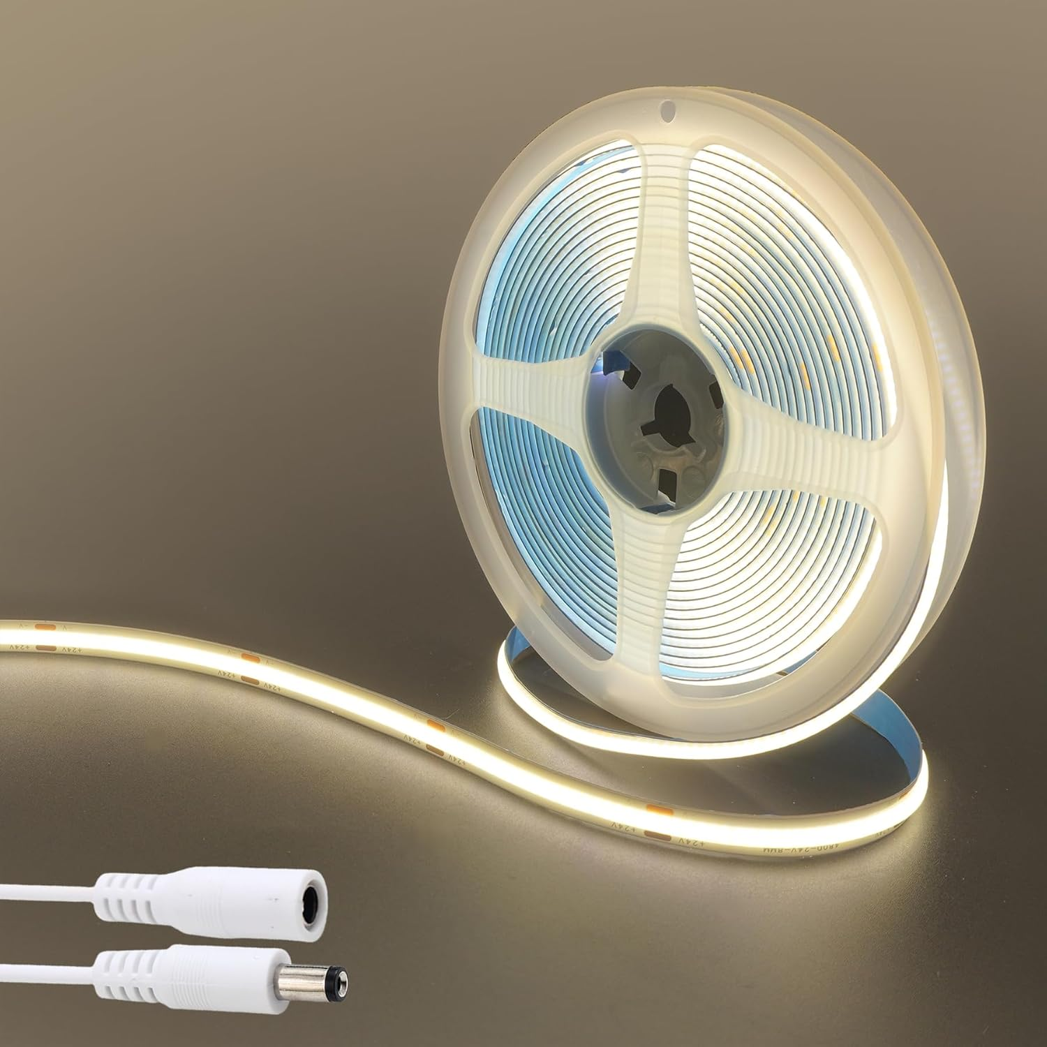 Clearhill 24V COB 320LED Strip Lights,32.8Ft/10M(No Power Supply),Warm White 3000K,320Leds/M,With 5521DC Male and Female Connectors,8Mm Width,Electroplated Double-Sided Panel,Ip20,For DIY Home Indoor