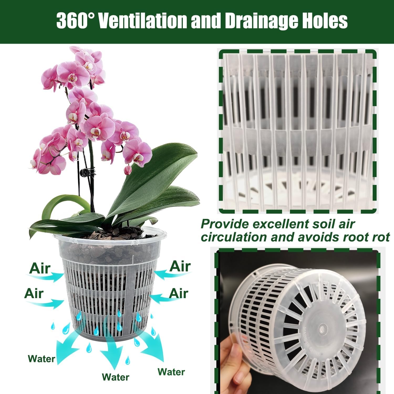 12 Pack Orchid Pot with Saucers, 4 Each of 4.5In, 5.5In and 6.3In Orchid Pots for Repotting, Clear Orchid Pots with Holes, Plastic Flower Plant Pot image number 6