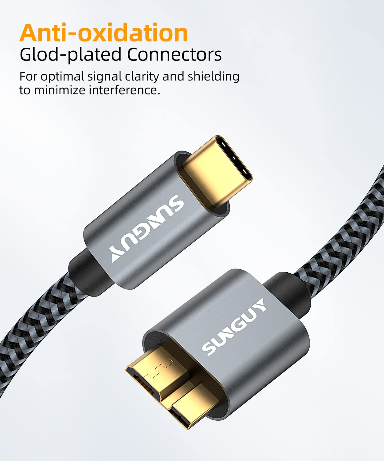 SUNGUY 10Gbps Micro B to USB C Hard Drive Cable 1.5M, USB 3.1 USB C to Micro B, High-Speed External Hard Drive USB C Cable for Iphone 16 15 Pro Max, Macbook Pro/Air, WD Toshiba Westgate Seagate image number 5