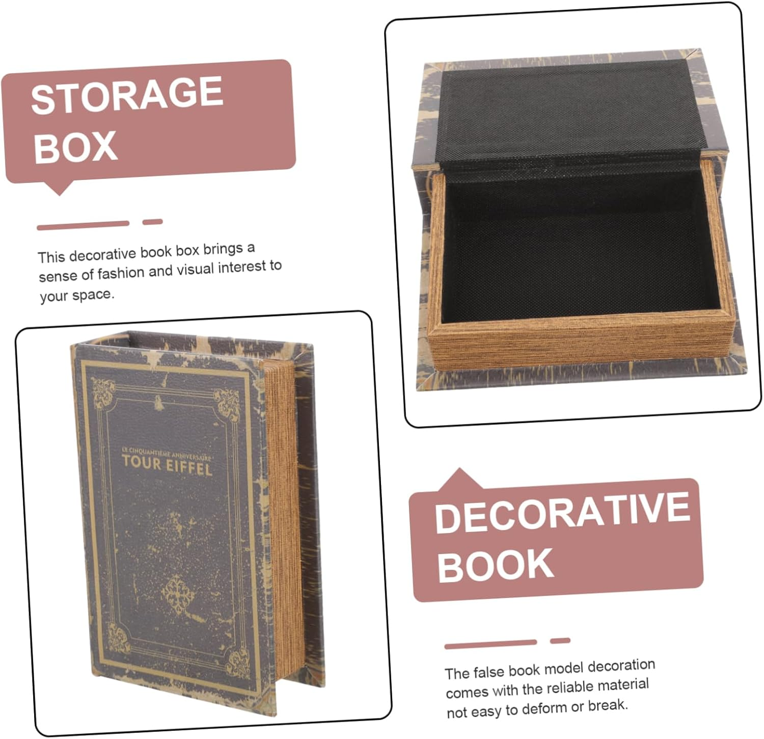 WOONEKY Vintage Decorative Faux Book Storage Box Antique Book Shaped Keepsake Container for Home and Office Decor for Organizing Clutter and Adding Charm to Any Room image number 2