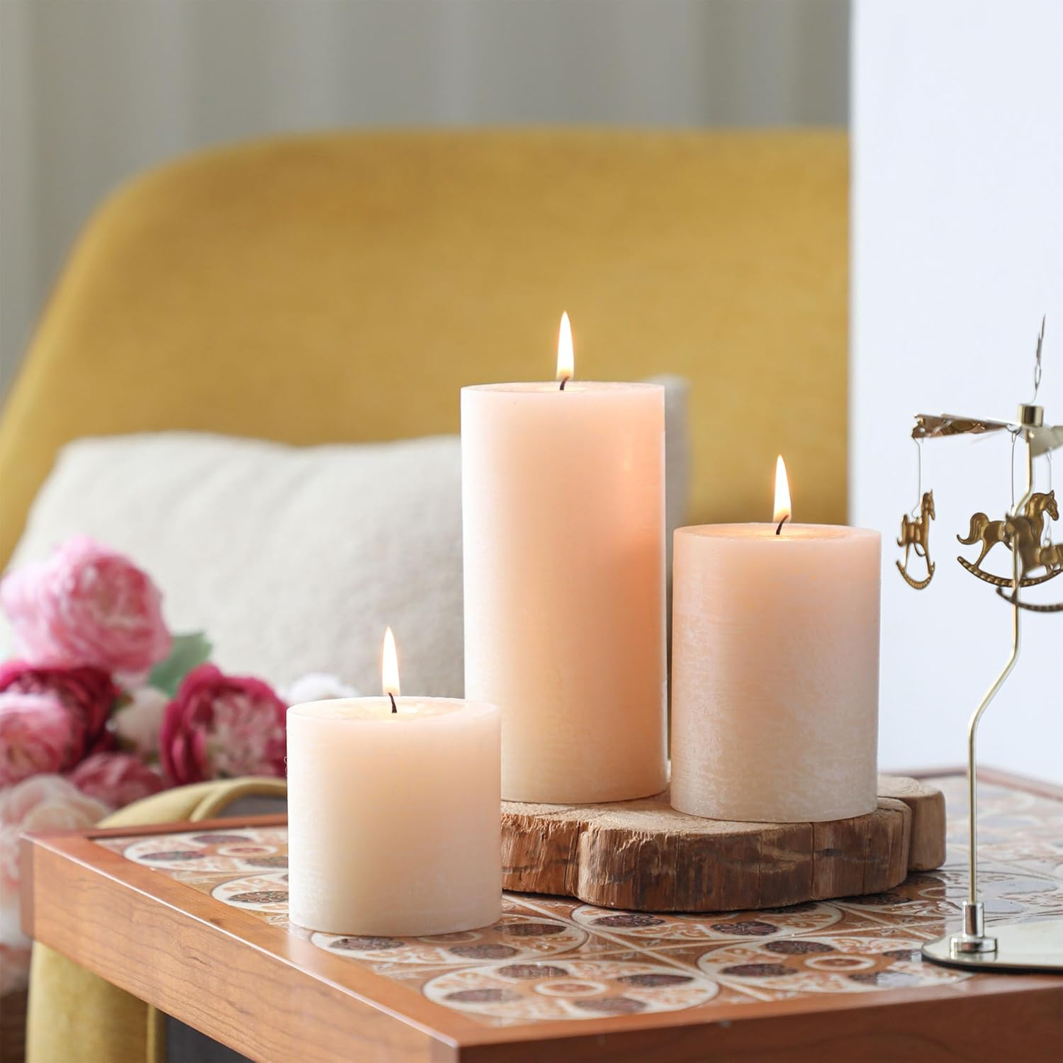 3X6 Inch Ivory Pillar Candles Set of 3 - Hand-Poured Unscented Candles, Long Clean Burning, Large Big Candles, Smokeless Dripless Candles for Dinner Table, Wedding, Home, Bathroom, Rustic Decor image number 7