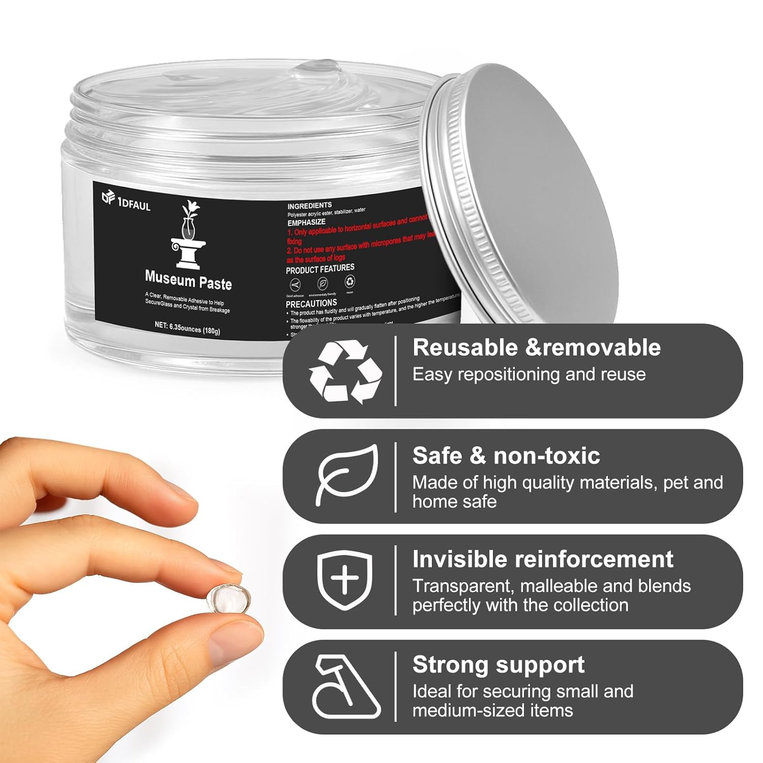 1DFAUL 6.35 Oz Exhibits Gel for Museum, Removable Clear Museum Paste Putty Wax, Reusable & No Residue, Fixed Collection Artifacts and Decorations to Prevent Vibration, Falling image number 3