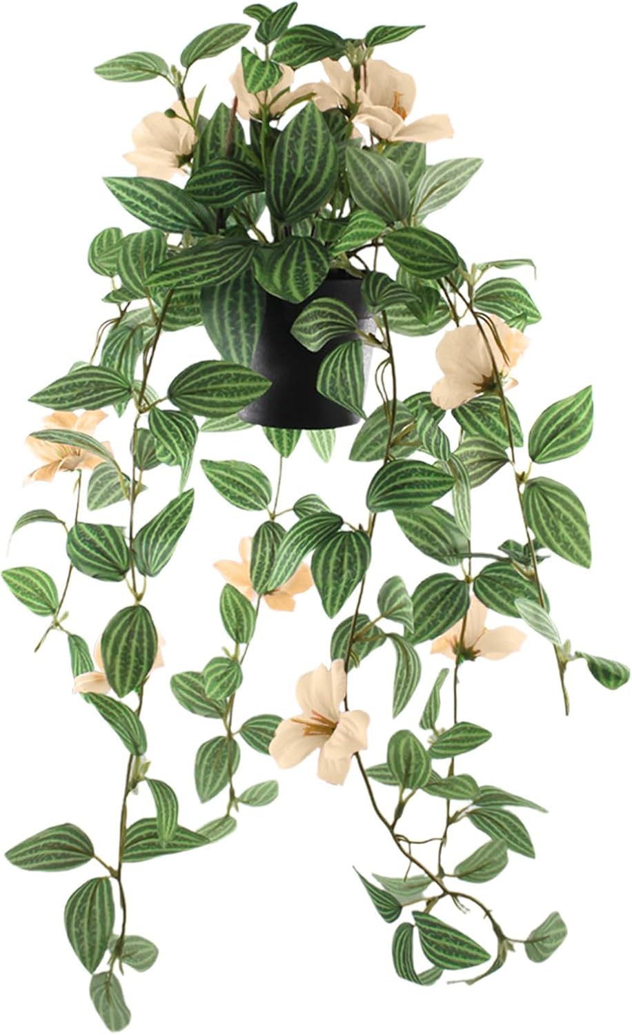 Vnezakl Artificial Ivy Hanging Plant with Flowers 3D Realistic Faux Greenery Fake Ivy Leaves UV Resistant Textured Floral Vine for Indoor Outdoor Wall Garden Home Decor