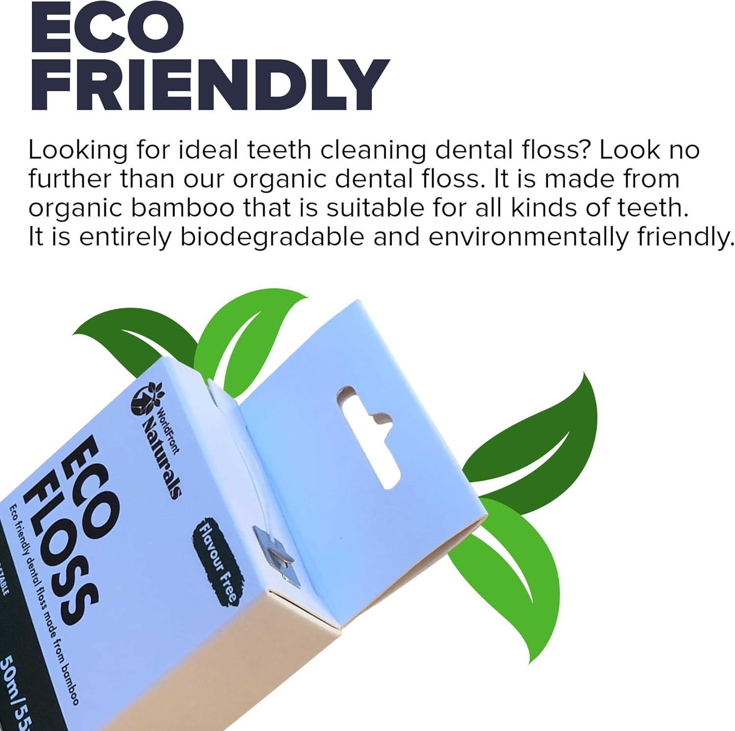 Naturals Dental Floss for Teeth Clean, Removing Plaque & Food Debris - Biodegradable White Unflavored Tooth Flosses Made of Organic Bamboo - Compostable Plastic Free Packaging - 50M image number 3