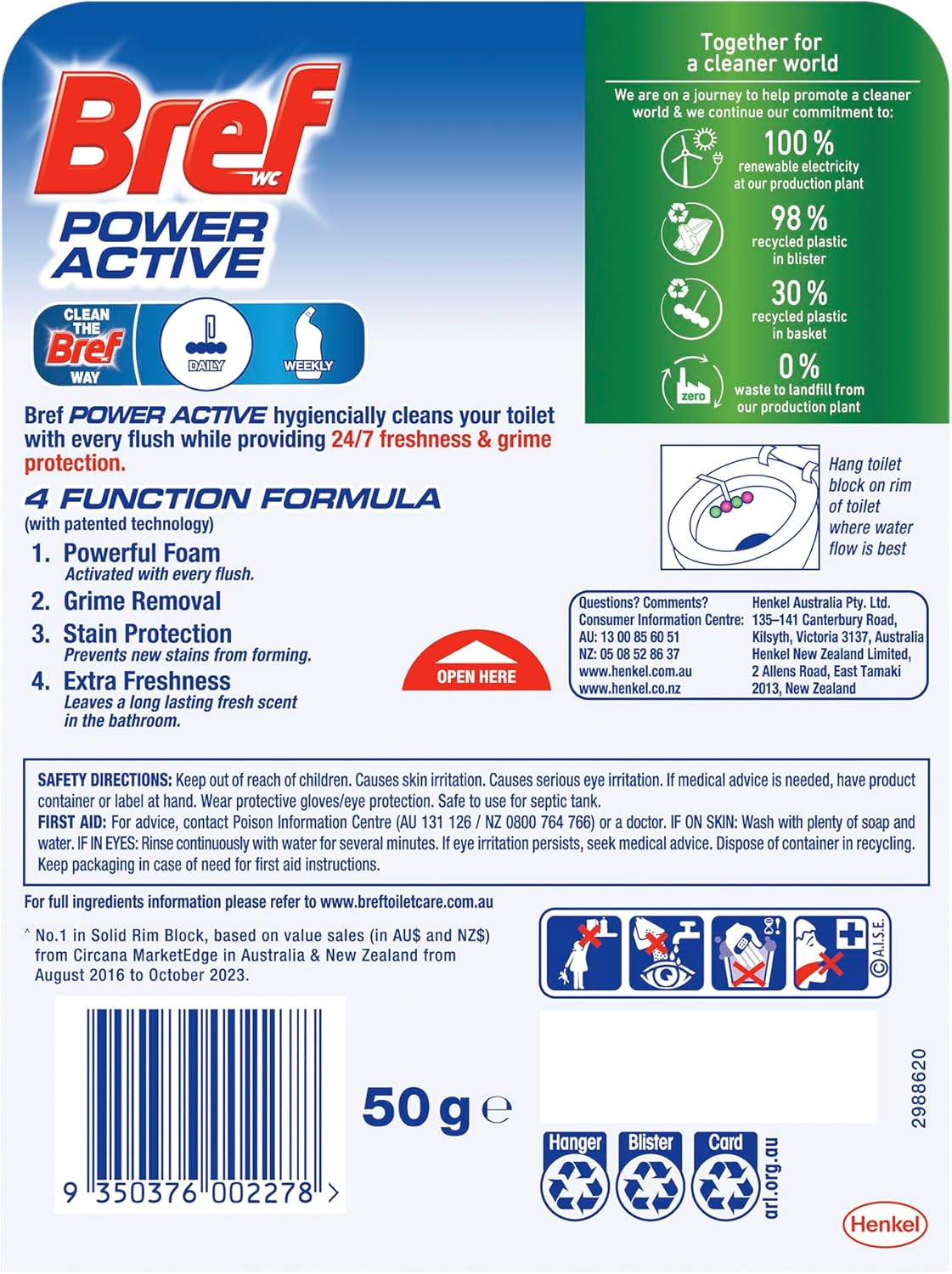 Bref Escapes Hawaii Sensation with Air Freshener Effect, Rim Block Toilet Cleaner, 50G image number 4