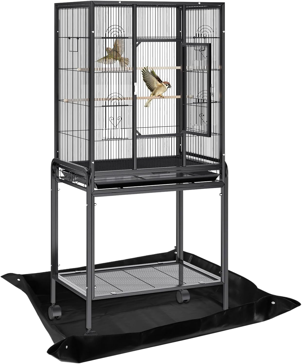 Waterproof Bird Cage Mat 39 X 39 Inch Easy Clean and Convenient Use under Pet Cage Mat for Protect Floors（Black）