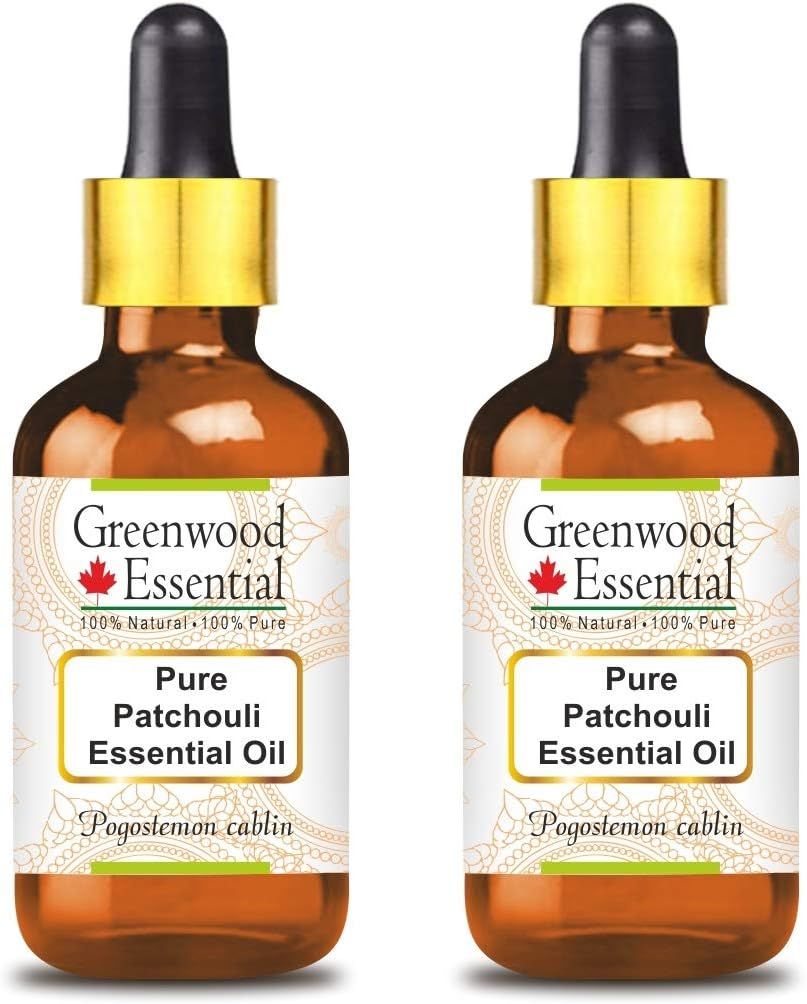 Greenwood Essential Pure Patchouli Essential Oil (Pogostemon Cablin) with Glass Dropper Steam Distilled for Personal Care (Pack of Two) 100Ml X 2 (6.76Oz)