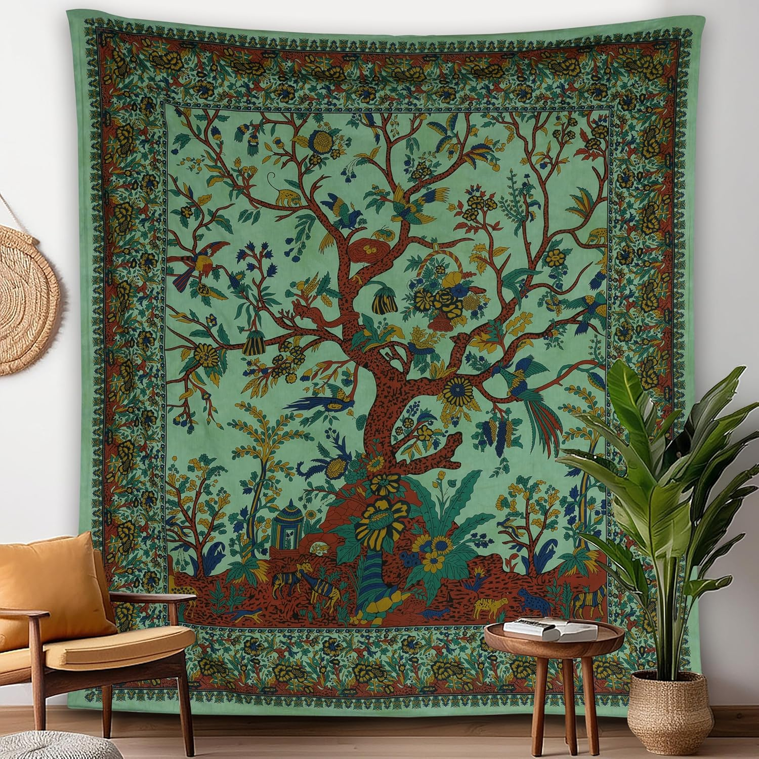 Craft Trade Tree of Life Small Tapestry & Hippie Boho Bohemian Wall Hanging, Blue Tapestries for Bedroom, Wall Art, Home Decor - 30X40 Inches (Poster)