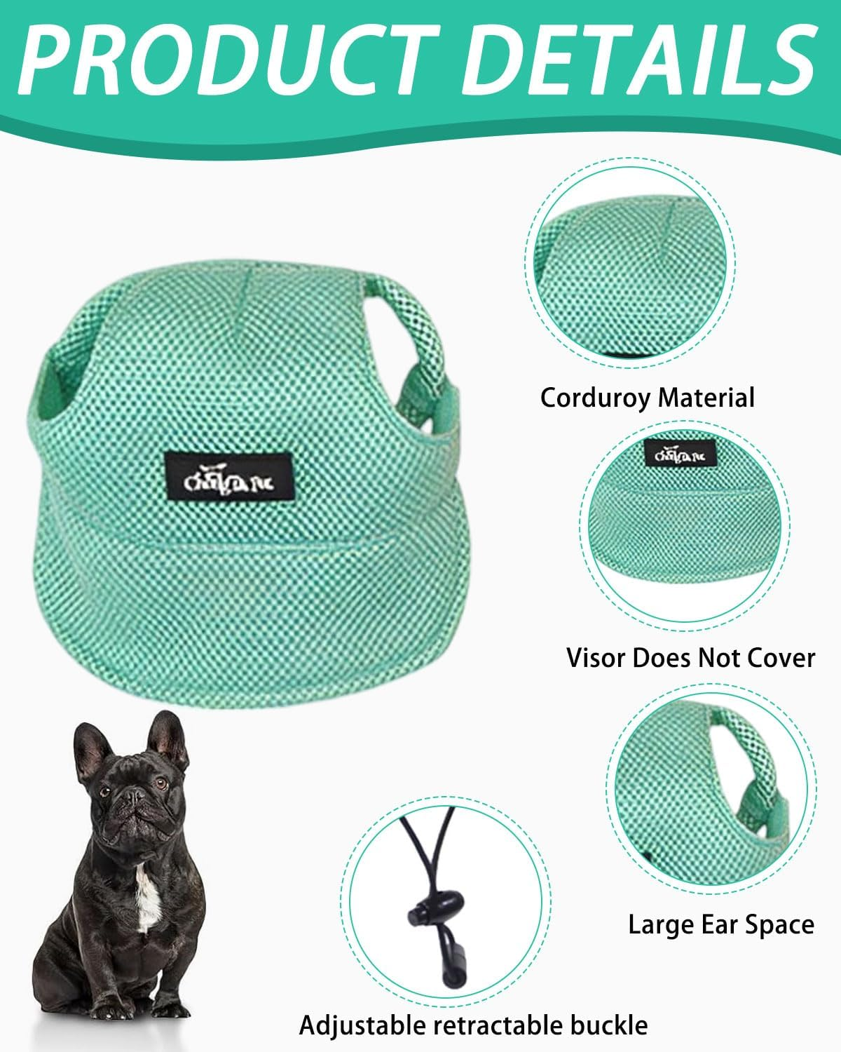 BPTRKOM 1 Piece Dog Baseball Cap with Adjustable Sun Protection - Baseball Cap with Special Ear Holes for All Dog Sizes - Breathable UV Protection Design (Size : M, Color : Green) image number 3