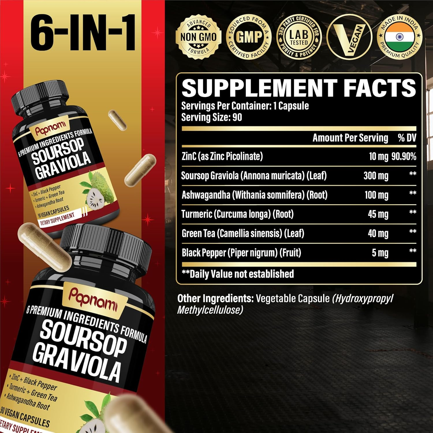 6-In-1 Soursop Supplements | Blended with Zinc, Ashwagandha, Turmeric, Green Tea & Black Pepper | Support Natural Antioxidant | 90 Count image number 6