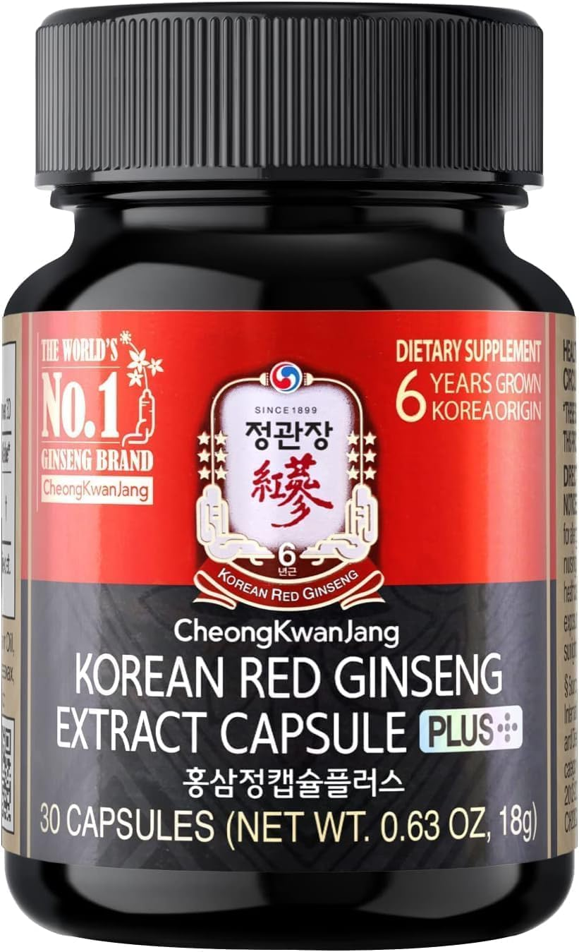 Cheongkwanjang Korean Red Ginseng Extract Capsules plus | All-In-1 Panax Ginseng Supplement | Improve Blood Flow, Enhances Immune Function, Antioxidant Support | 30 Capsules image number 2