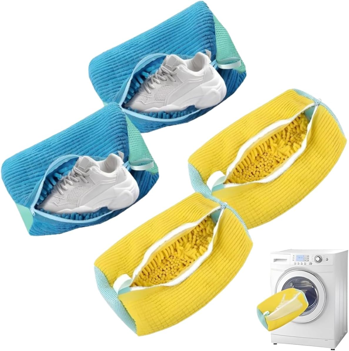 9SHOME 4Pcs Shoe Laundry Bag, Shoe Wash Bag for Washing Machine, Reusable Mesh Laundry Shoe Cleaning Bag with Zipper for Sneakers Running Shoes image number 5