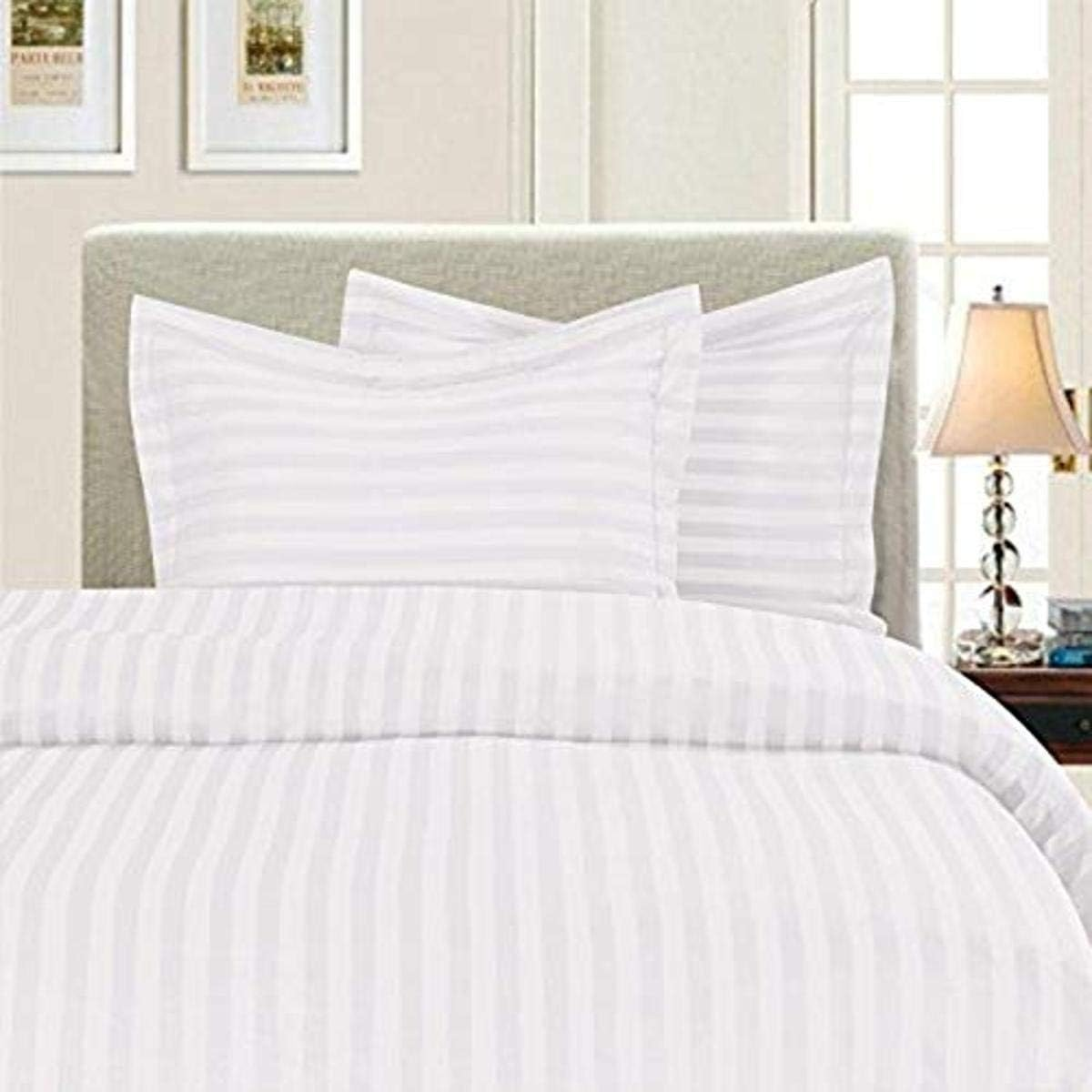 Elegant Comfort Wrinkle & Fade Resistant 1500 Thread Count - Damask Stripes Egyptian Quality Luxurious Silky Soft 4-Piece Sheet Set, up to 16" Deep Pocket, King, White image number 5