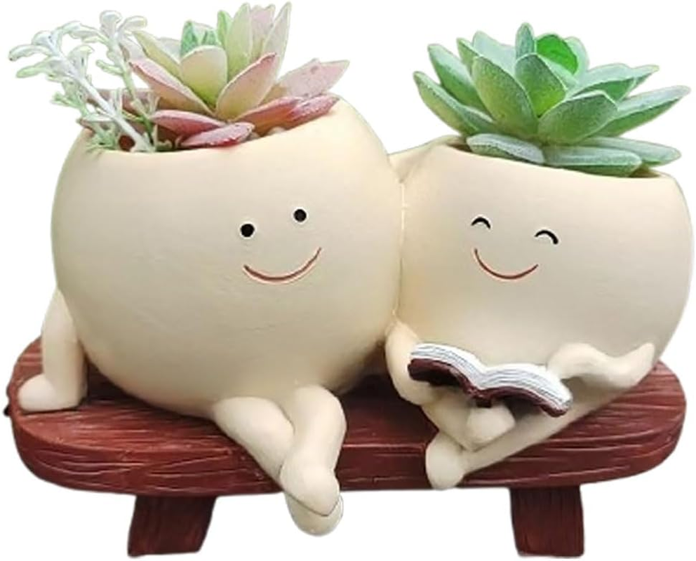 TOMVAES Plant Pots for Succulent Planter,Decorative Double Smiley Face Indoor Plant Pots,Resin Flowerpot,Bonsai Pot Desktop Ornament,Desk Decor Succulent Pot for Patio,Yard,Living Room image number 3