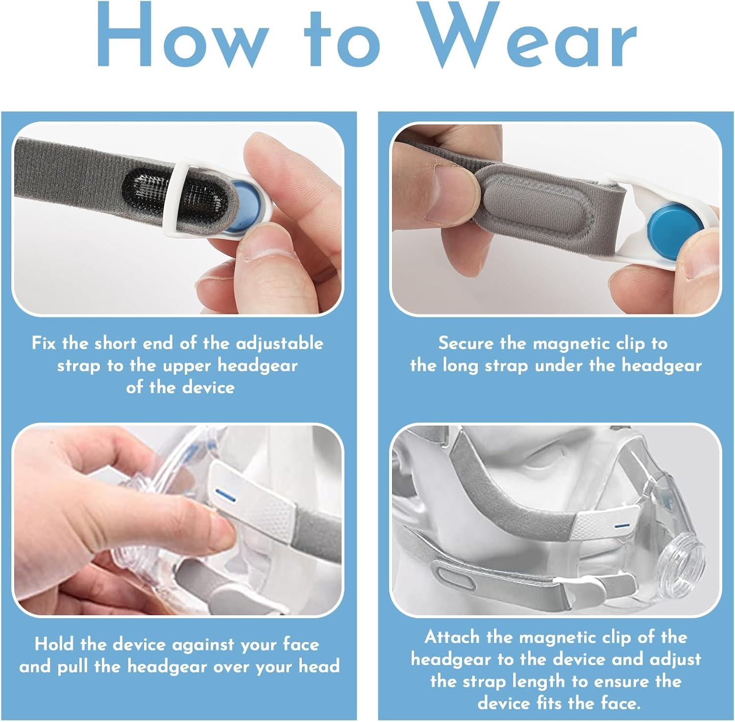 F20 Headgear Compatible with Resmed Airfit/Airtouch F20 N10 Full Face Mask, Adjustable Comfortable CPAP Head Strap with 2 Magnetic Clips image number 4