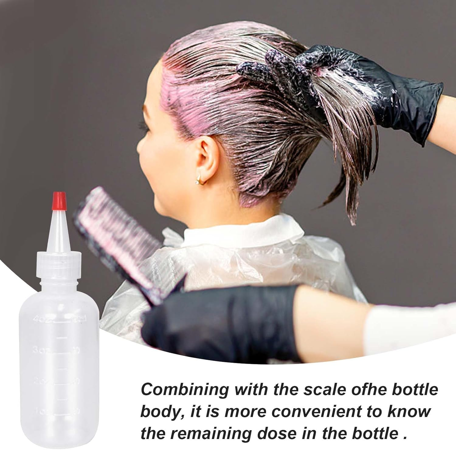 Pack of 2 Applicator Bottles with Tip, 120 Ml / 4 Oz Squeeze Bottle Transparent with Graduated, Plastic Hair Dye Bottles, Plastic Squeeze Bottle for Glue, Crafts, Salon Hair Care (120 Ml) image number 2