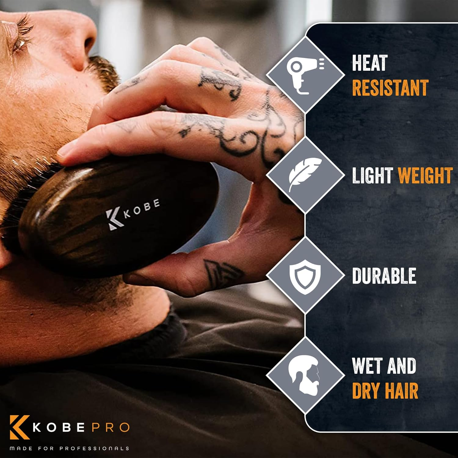 Kobe Palm Men'S Dark Wood Oval Military Hair Brush - Hand Sized Grooming Tool with Natural Boar and Nylon Mix Bristles for Hair and Beard image number 5