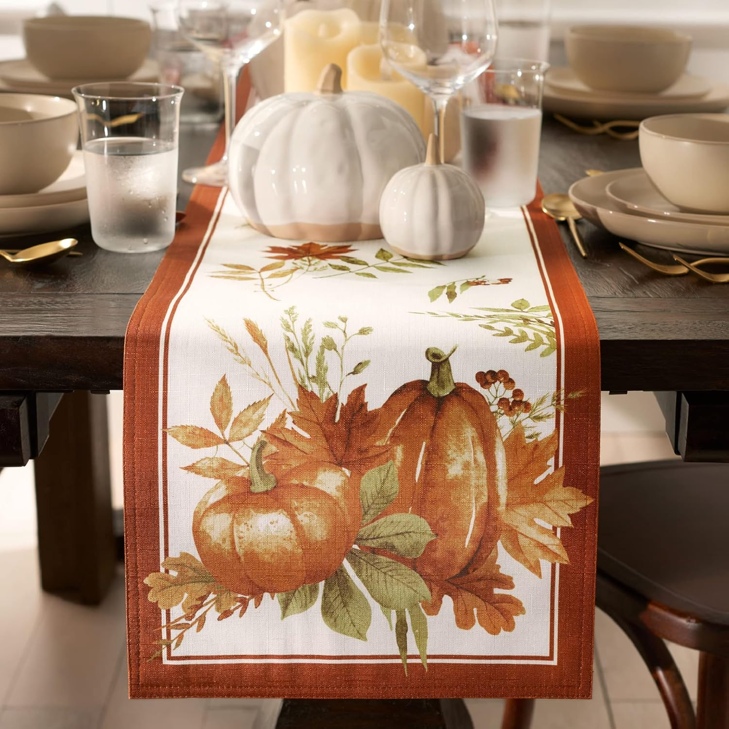Elrene Home Fashions Autumn Pumpkin Grove Wrinkle Resistant Tablecloth, 60"X120" Rectangle, Multi Color