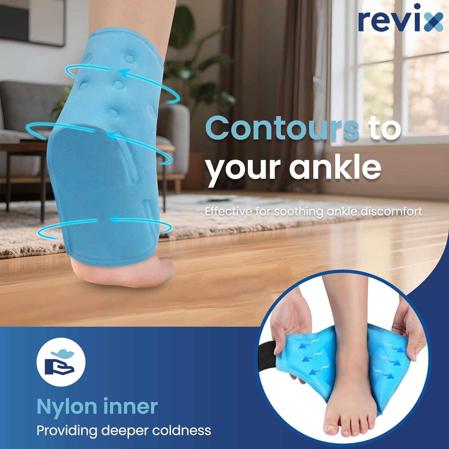 REVIX Ankle Ice Pack Wrap &ndash; Reusable Gel Cold Compression for Foot Discomfort, Ice Wrap for Feet Swelling and Recovery, Plantar Fasciitis, Achilles Tendonitis, and Sprained Ankles image number 1