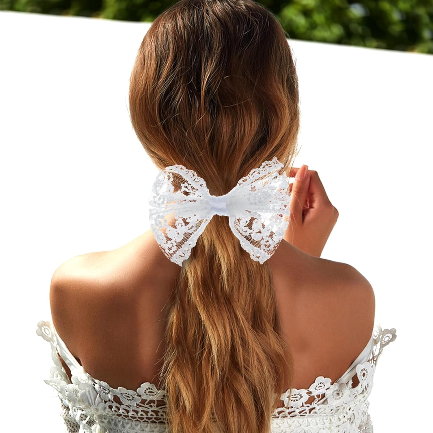 NICENEEDED 2PCS 3 Inch Lace Hair Bow Clips, Vintage Multicolor Bowknot Hair Accessories, Hair Barrettes for Different Occasions image number 4