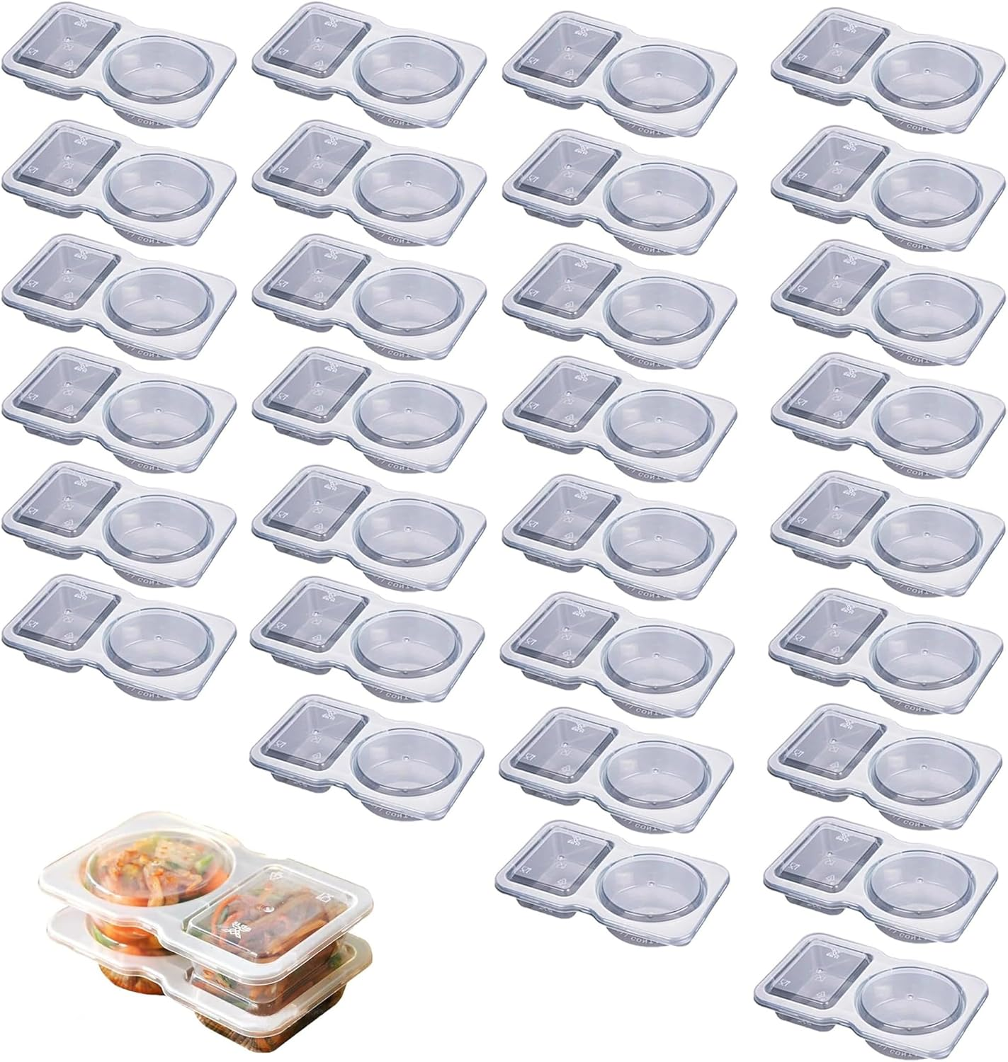 Tongke Double Compartment Condiment Container with Lids, Disposable Clear Salad Dressing for Sauce, Sampling, Travel Snack (15) image number 6