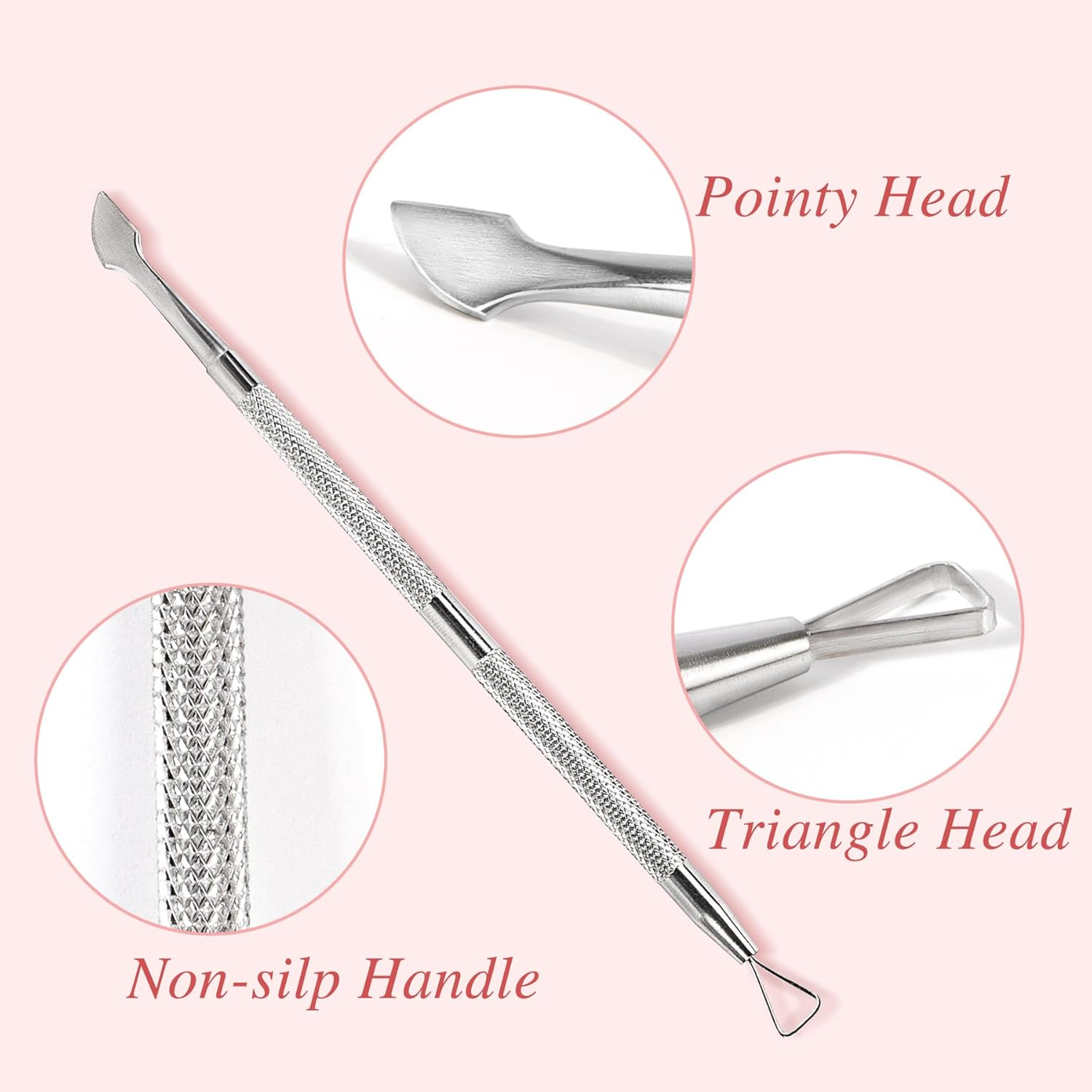 Nail Cuticle Pusher - Stainless Triangle Gel Nail Polish Remover Cuticle Peeler Scraper Remover Tool for Fingernails and Toenails - Silver 2-Pack image number 3
