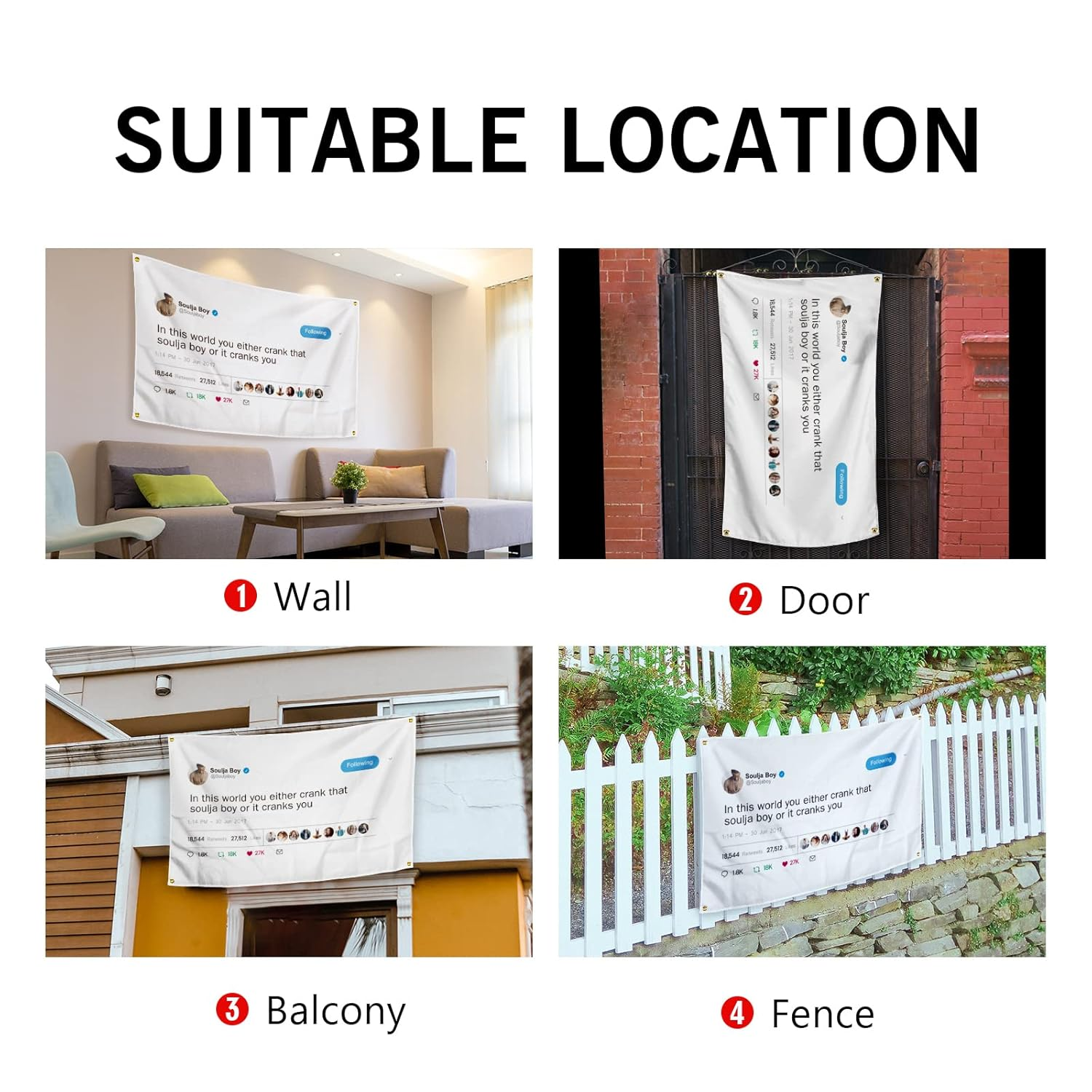 In This World You Either Crank That Soulja Boy Flag 3&times;5 Feet Funny Poster Banner Wall Outdoor Hanging Flag with 4 Brass Grommets for College Dorm Room Decor image number 2