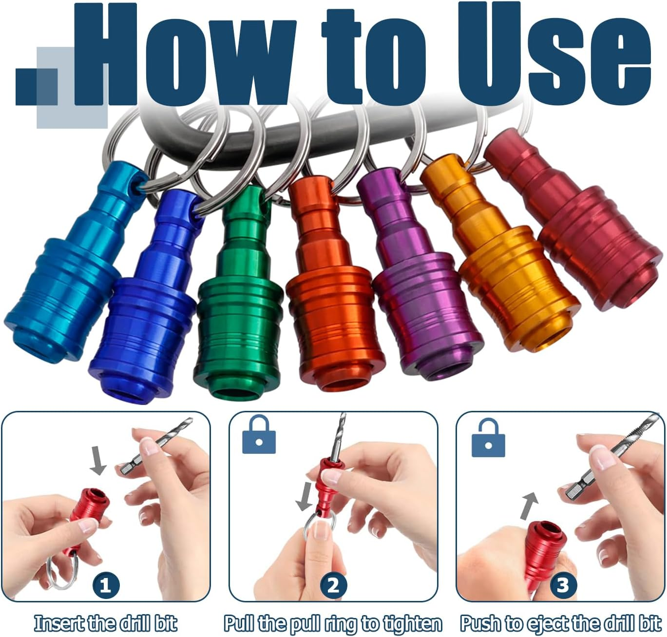 1/4 Inch Hex Shank Screwdriver Bits Holder Extension Bar Keychain Drill Screw Adapter 7 In-1 Quick Release Screw Driver Bit Holder with D Lock Black Carabiner image number 5