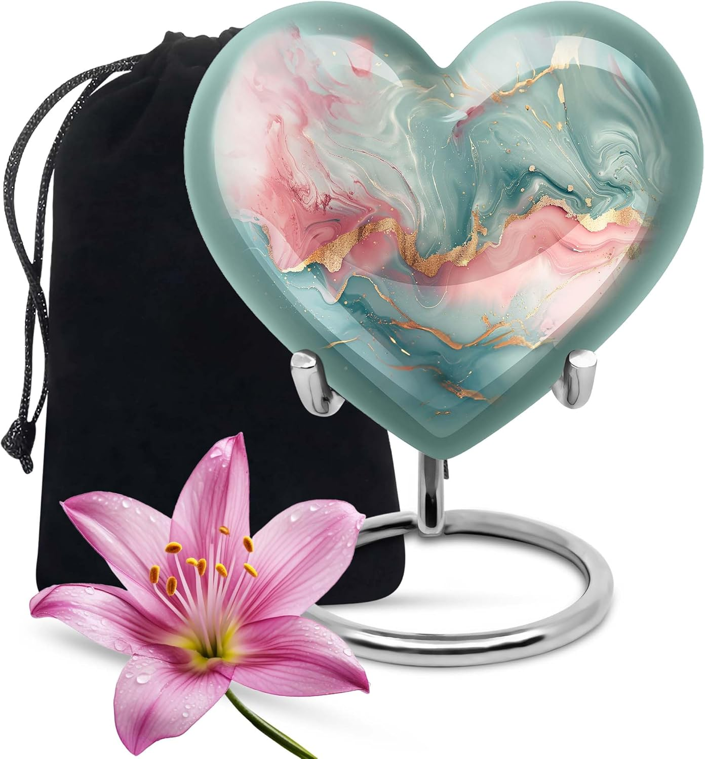 PARUHAS Light Green & Golden Marble Urn - Urn for Ashes Adult Male - Burial Urns for Human Ashes - Urn for Ashes for Women - Urns for Ashes - Ash Urns - Decorative Urn - Large Urn - Heart Urn 10"