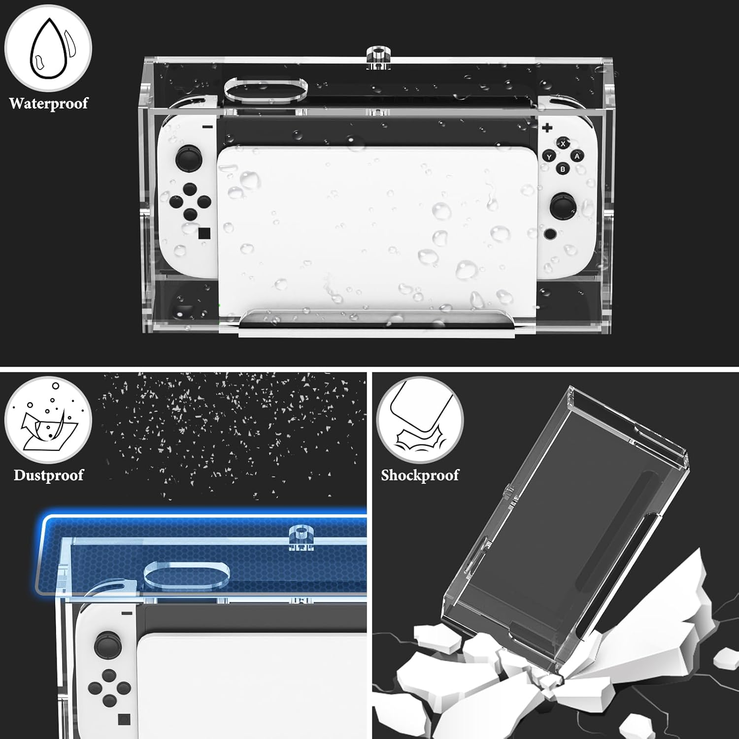 Geekria Console Dust Cover with Lock Compatible with Nintendo Switch/Oled Charging Dock, Clear Anti-Scratch Protective Display Case, Dustproof Secure Storage Box for Gaming Console image number 5