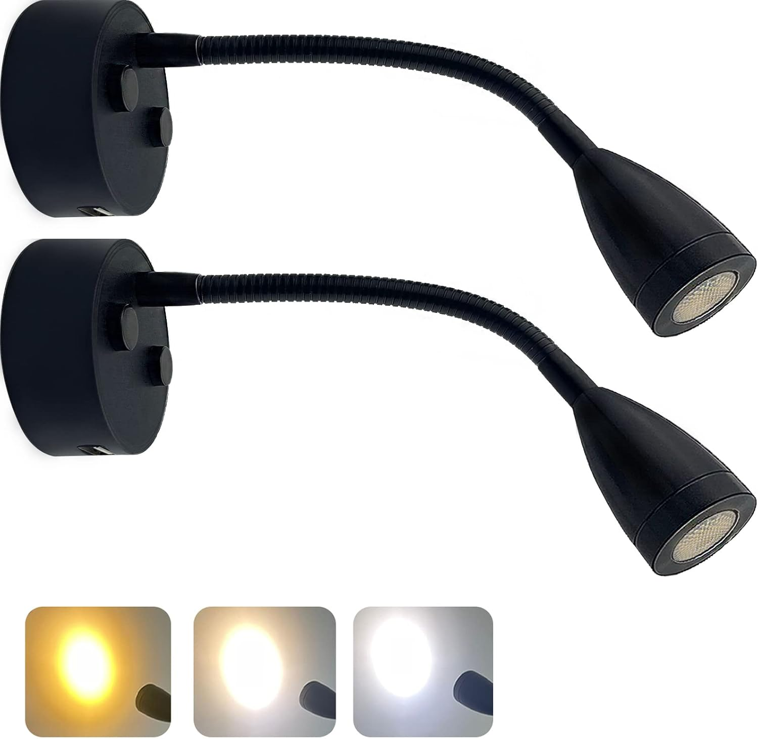 Tznpnor 2 Pack 12-24V RV LED Bedside Light USB Charging Port Gooseneck LED Spotlight, Touch Dimming 360&deg; Rotating Spotlight for Camper Travel Truck Trailer RV Bedside Lamp (Black) image number 4