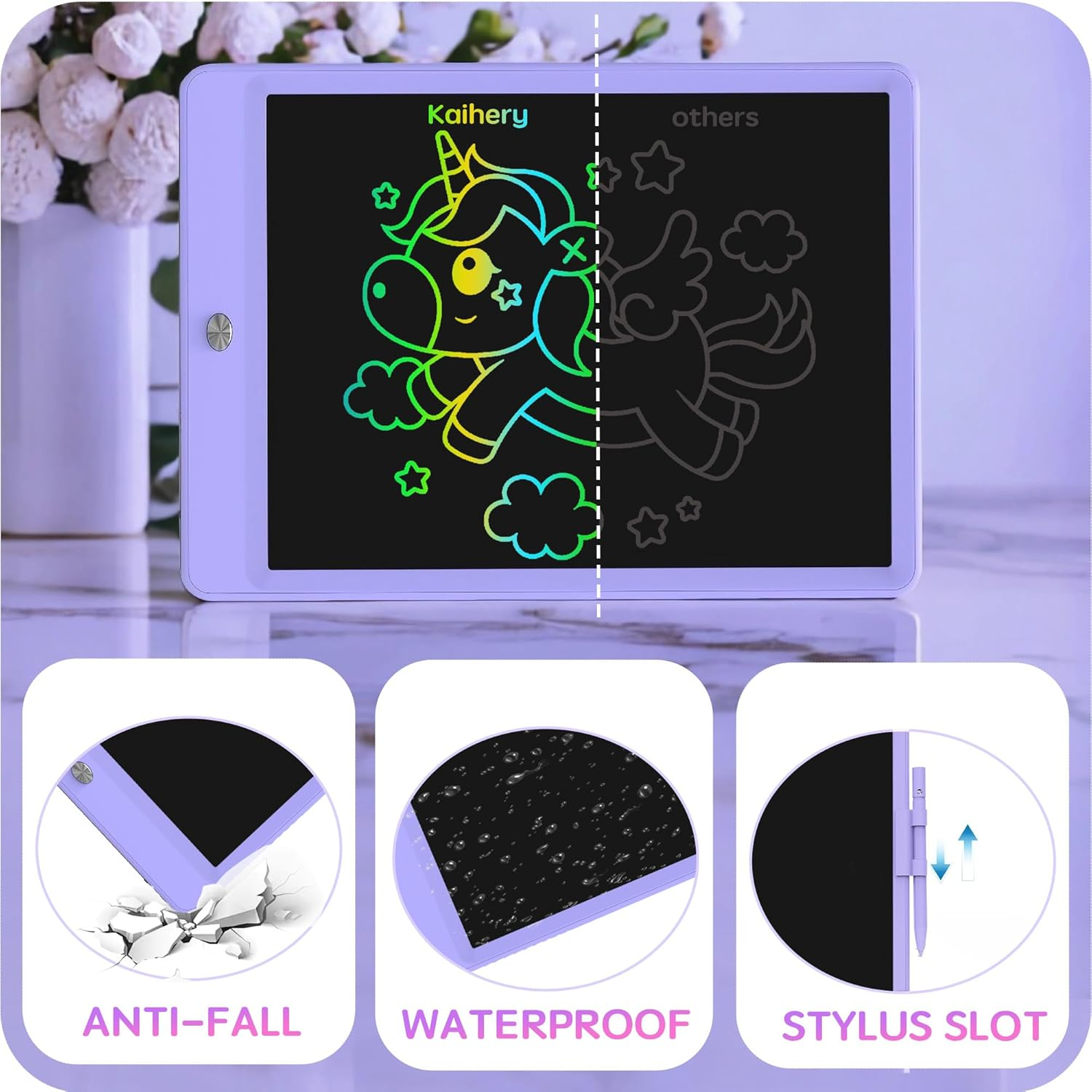 LCD Writing Tablet for Kids,10 Inch Digital Screen Drawing Pad Writing Pad,Colorful and Erasable Electronic Drawing Writing Pads (Purple&Green) image number 5