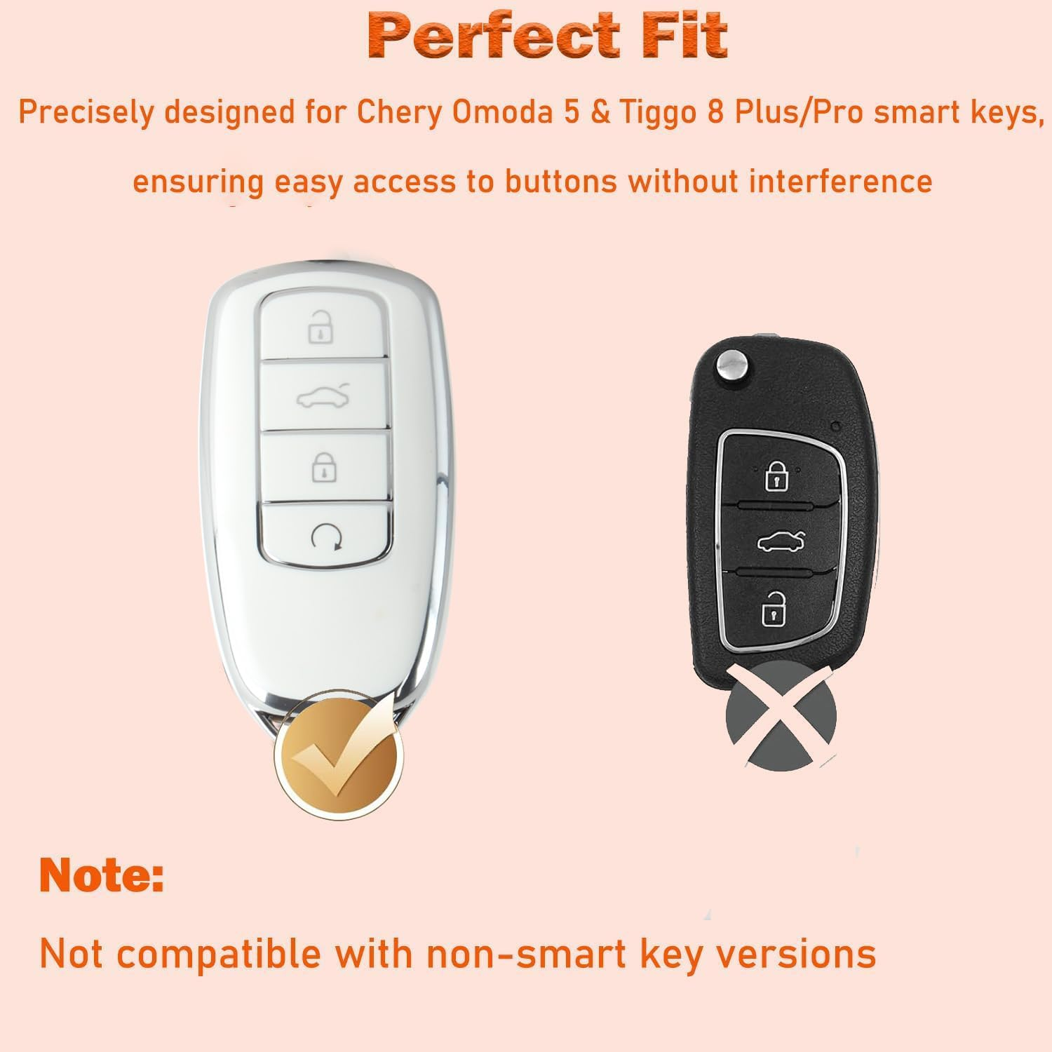 SILHOL Durable Car Smart Key Fob Cover for Chery Omoda 5 and Tiggo 8 Pro, White TPU Protection Cover