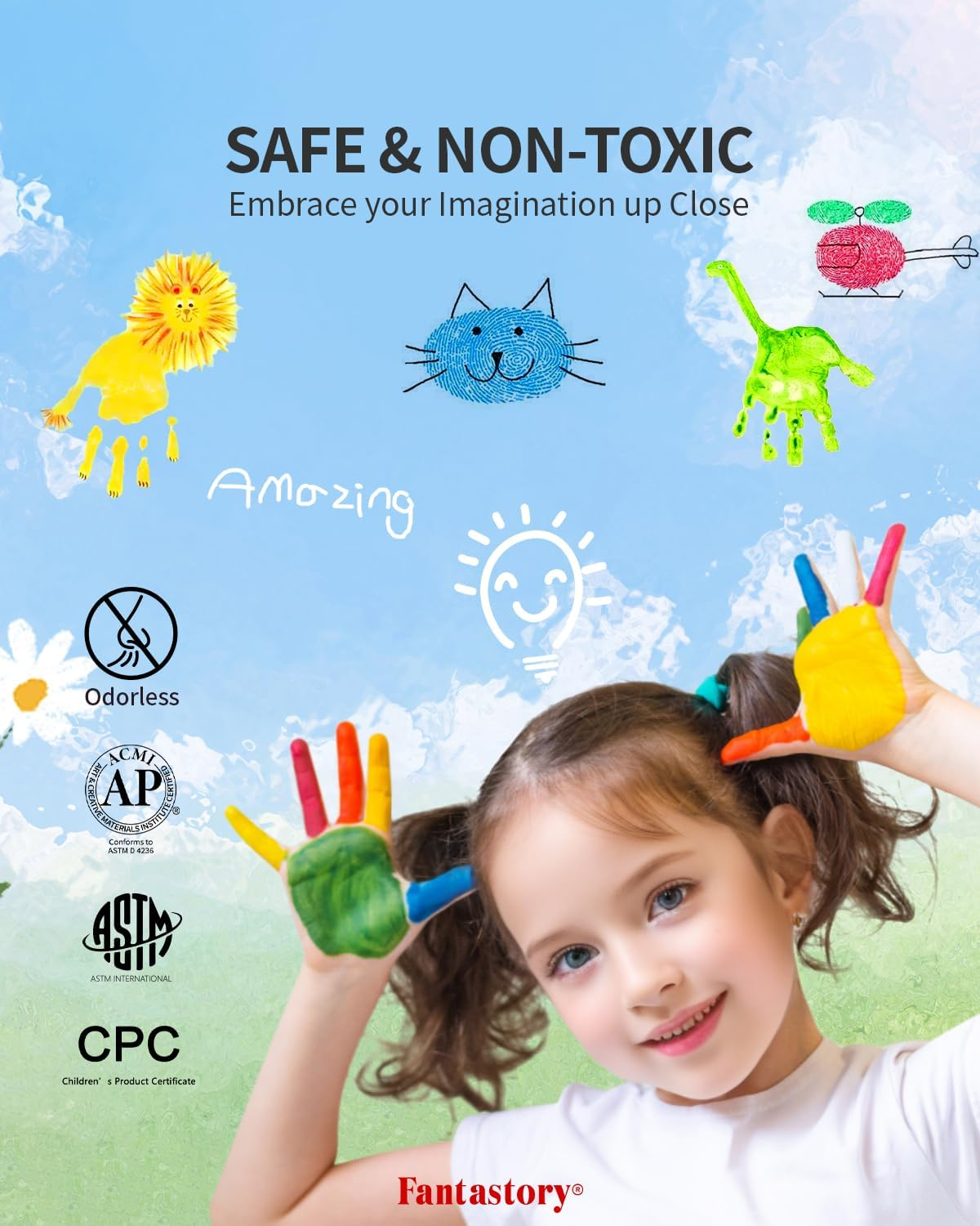 Fantastory Tempera Paint for Kids 32 Colors (2 Oz / 60 Ml Each) Washable Tempera Paint, Poster Paint Sponge Painting, Non-Toxic Kids Paint Finger Paints Hand Paints Bottles Early Learning image number 5