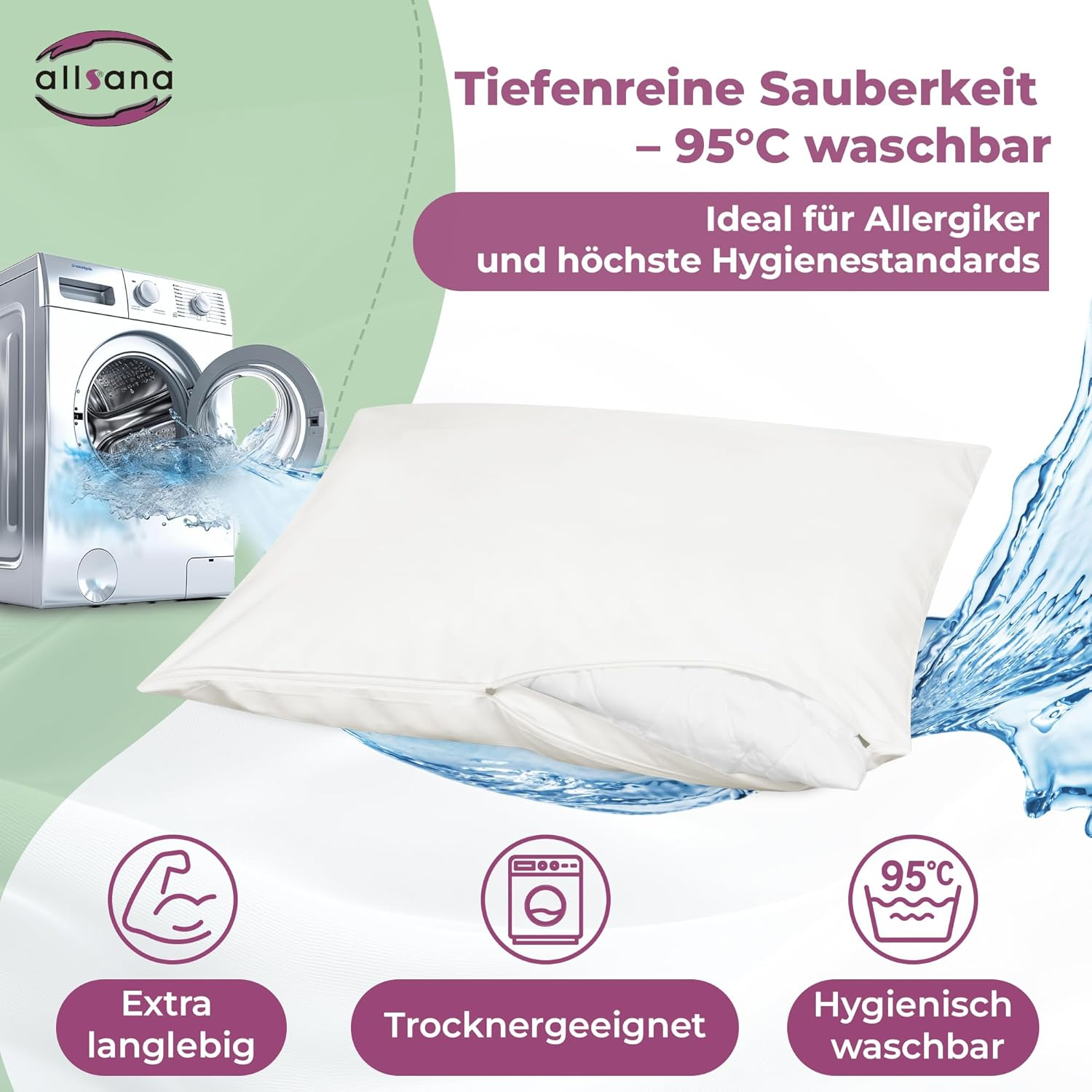 Allsana Allergy Sufferers Pillowcase 40 X 60 Cm | Allergy Bed Linen | anti Mite Encasing | Mite Protection for House Dust Allergy Sufferers | Allergy-Proof Intermediate Cover for Pillow | T&Uuml;V Tested image number 5
