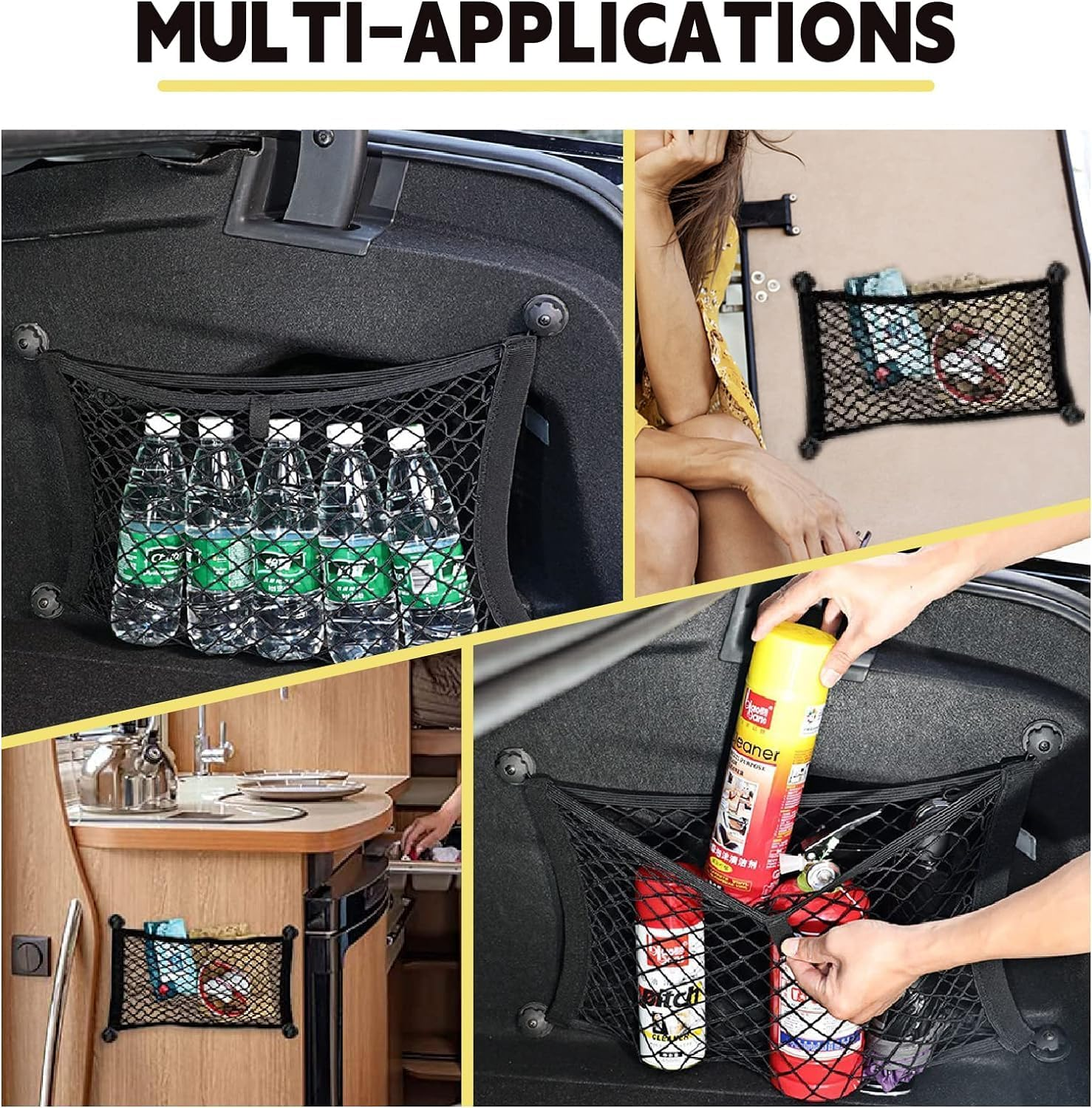 [2 Pack] Cargo Storage Net, DEDC Cargo Net Pocket Universal Accessories Elastic Automotive Large Cargo Net Storage Mesh Pocket with 8 Mounting Screws, Hooks for Truck Car SUV Boats (28.7"X9.8") image number 4