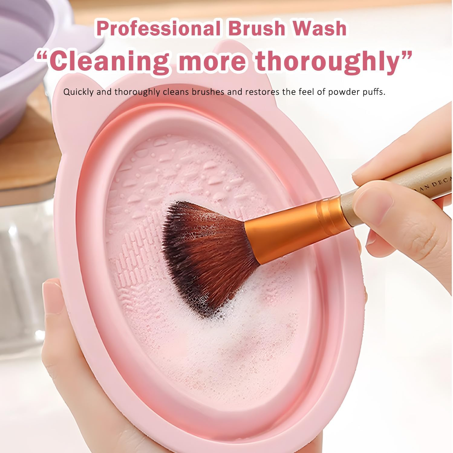 WALWAL Makeup Brush Cleaner Bowl, Portable Foldable Silicone Brush Cleaner for Travel & Home, Deep Cleaning Tool for Makeup Brushes, Sponges image number 3