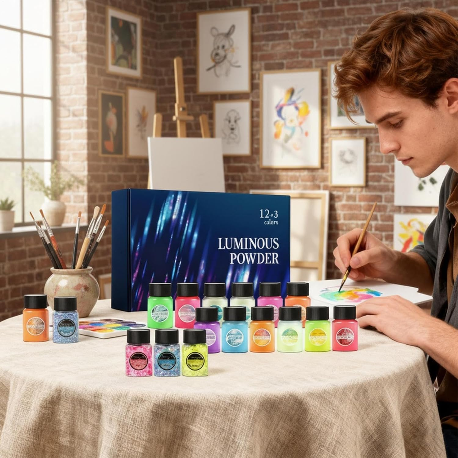 Glow in the Dark Pigment - 15 Color Luminous Powder for Art Projects, Safe Dye Set with Long Lasting Brightness, Self Glowing Pigment Powder for Slime Resin Nail Polish Craft Coating Decoration image number 5