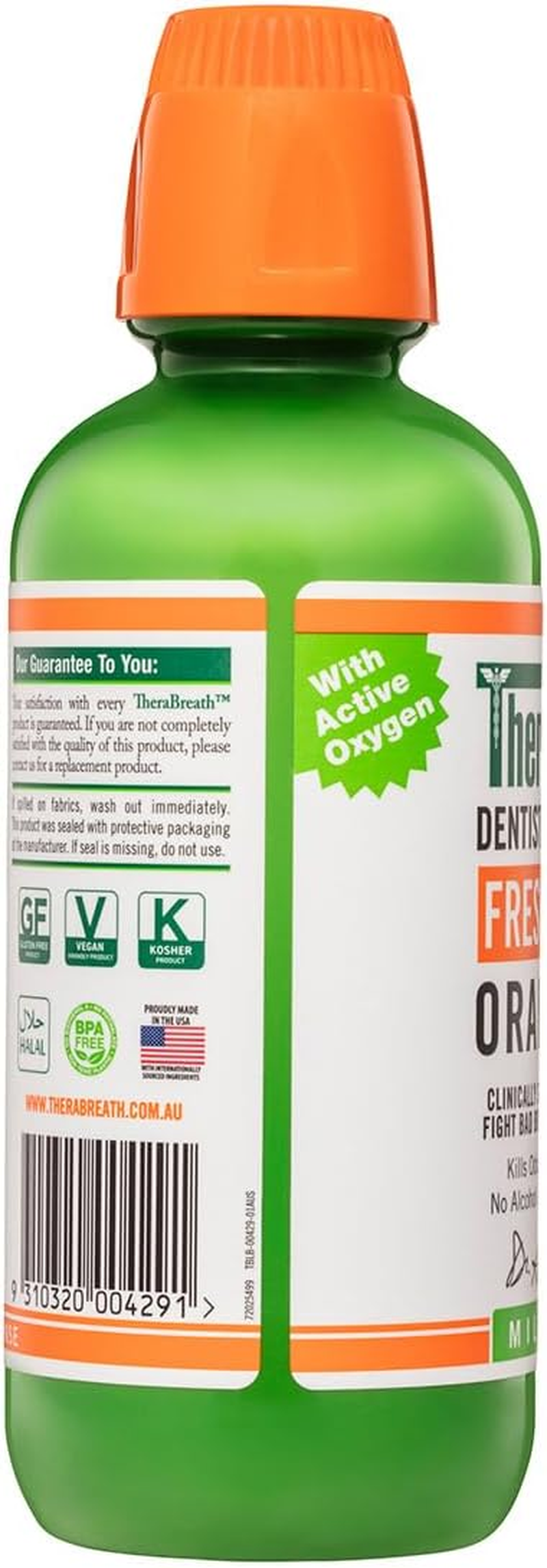 Therabreath Oral Rinse Mouthwash - Fights Bad Breath - Dentist Formulated - Alcohol-Free - Oral Hygiene Products - Dental Care - Mild Mint Flavour - 473Ml