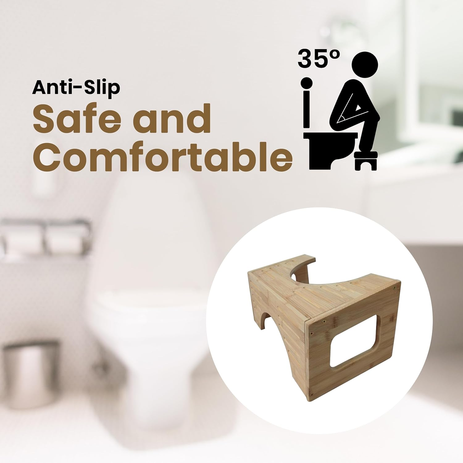 Premium Bamboo Toilet Stool &ndash; Foldable Toilet Step for Adults & Kids | Non-Slip, Ergonomic Bathroom Footstool for Improved Bowel Health & Posture | Eco-Friendly & Compact Design image number 4