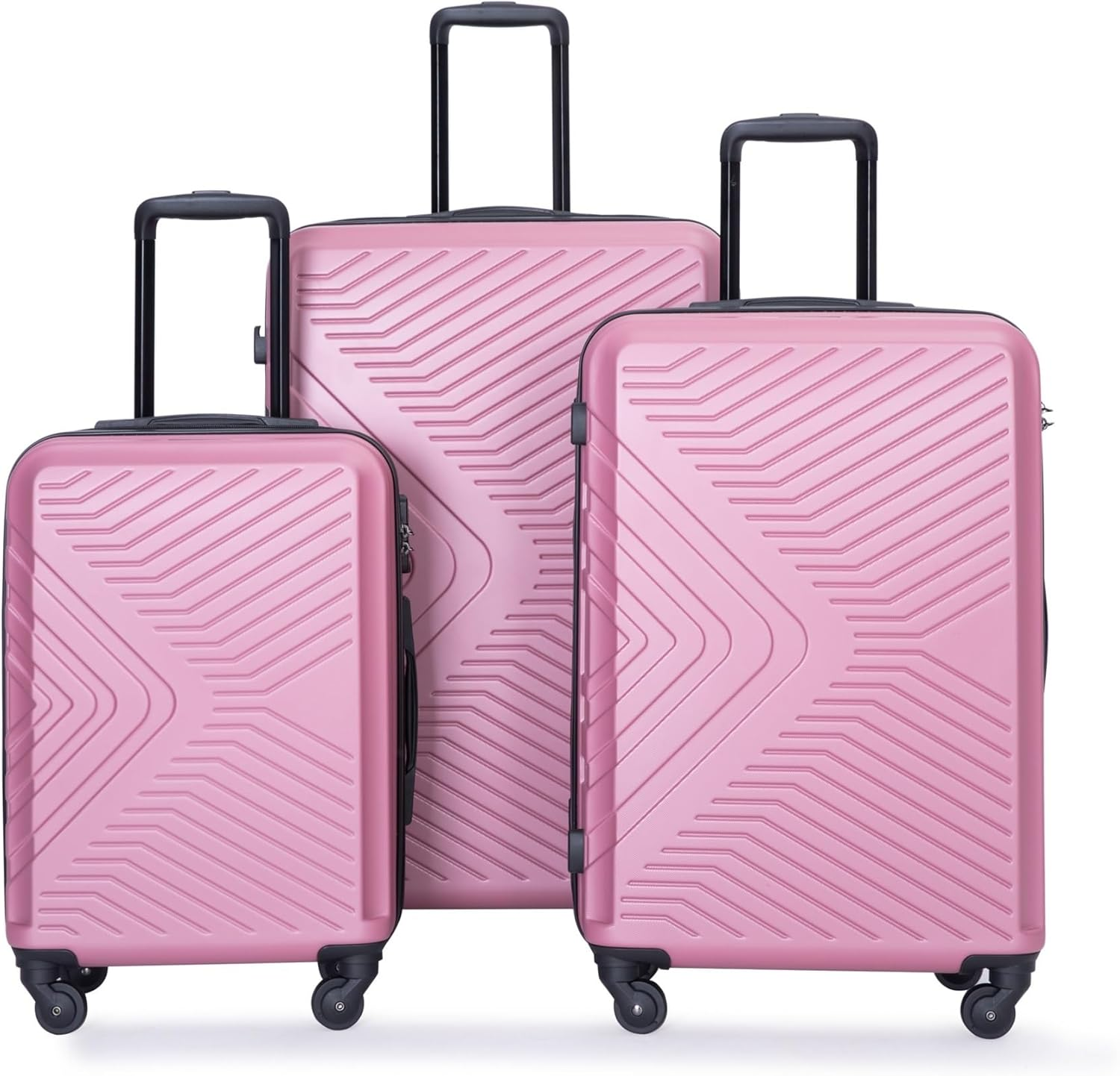 XIQUMOPAX Piece Lightweight Hard - Shell Luggage Set with Lock, Spinner Wheels & Two Hooks, One Color, Pink image number 6