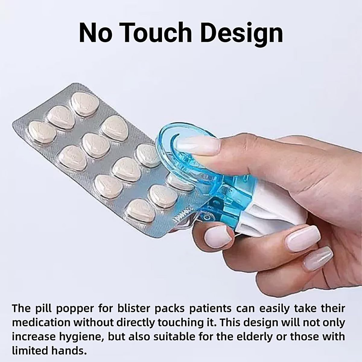 AIMALL 2Pcs Portable Pill Blister Pack Opener Tablet Popper Tool for Seniors Ergonomic Non-Slip Pill Taker for 20Mm Tablets Blue & White 3.1In X 1.5In